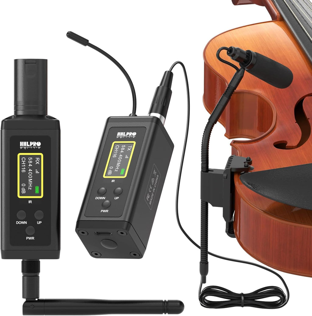 UHF Wireless Violin Microphone System for Musicians, Banjo, Mandolin | 260FT Range, Dual Volume Control, Instrument Pickup Clip-on Mic, XLR Transmitter and Receiver for Active PA Systems, F40V