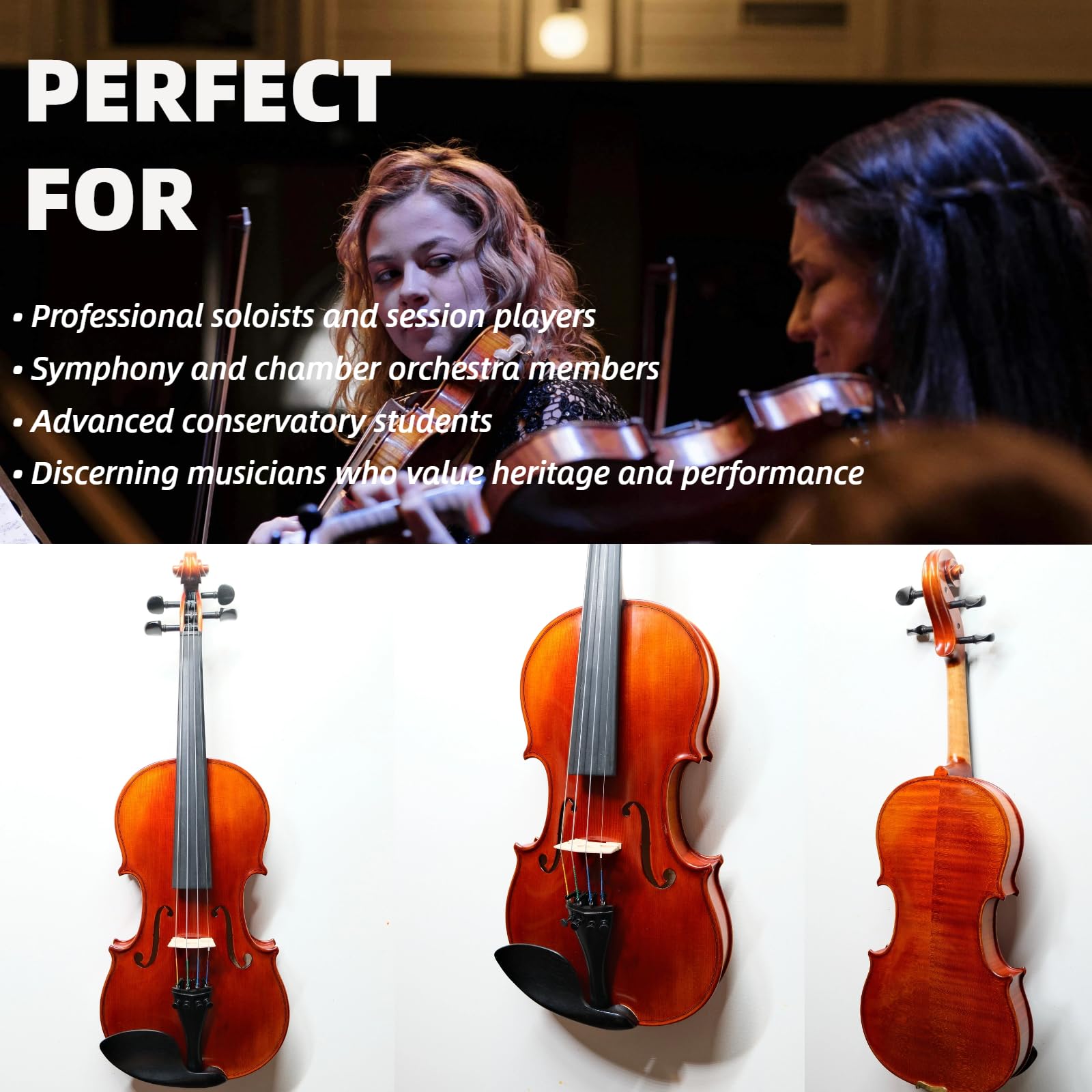 Master 4/4 Full-Size Violin | Hand-Varnished with 20+ Year Aged Italian Spruce & Bosnian Maple | Professional Orchestra Instrument for Professional soloists and session players (VIO1328)