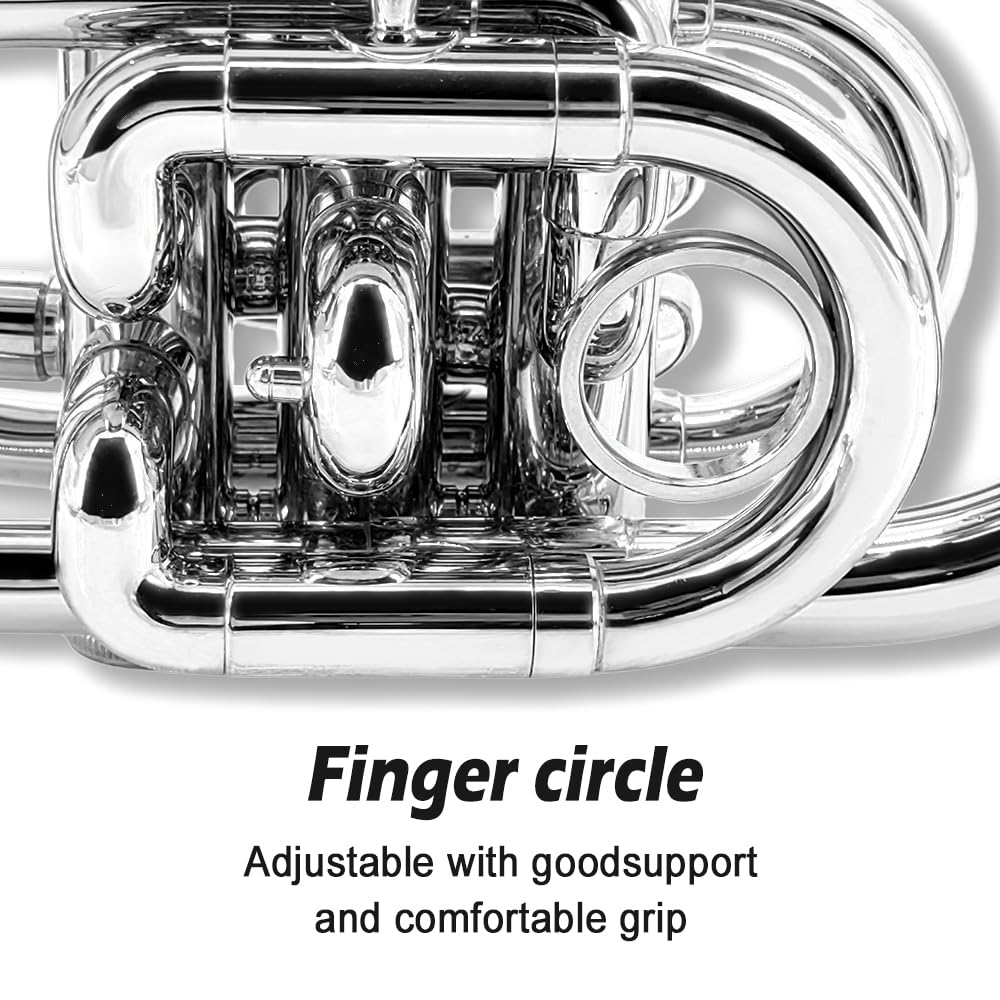Yinfente Bb Flat Pocket Trumpet Bass Trumpet For Beginner,Student With Cleaning cloth, Silver plated 7C mouthpiece,hard case White gloves (Gold)