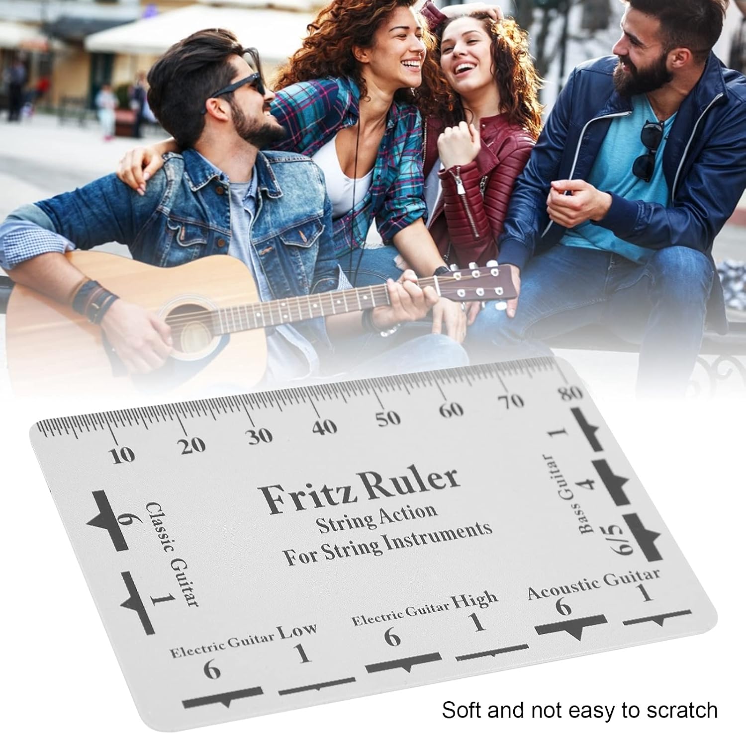 String Action Gauge Ruler, 3.3 x 2.1in Guitar String Height Gauge Guitar String Setup Tool for Electric Guitar Bass Acoustic Guitar Mandolin Banjo