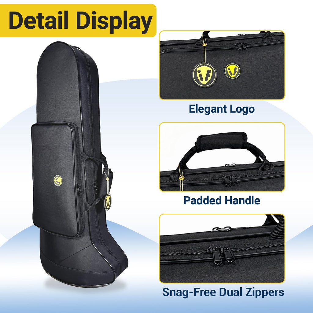Contoured Trombone Case with Built-In Backpack Straps, Gig Bag | Omebaige Contoured Trombone Case: Built-In Backpack Straps, Impact-Resistant Foam Velvet Interior, 600D Nylon Design.