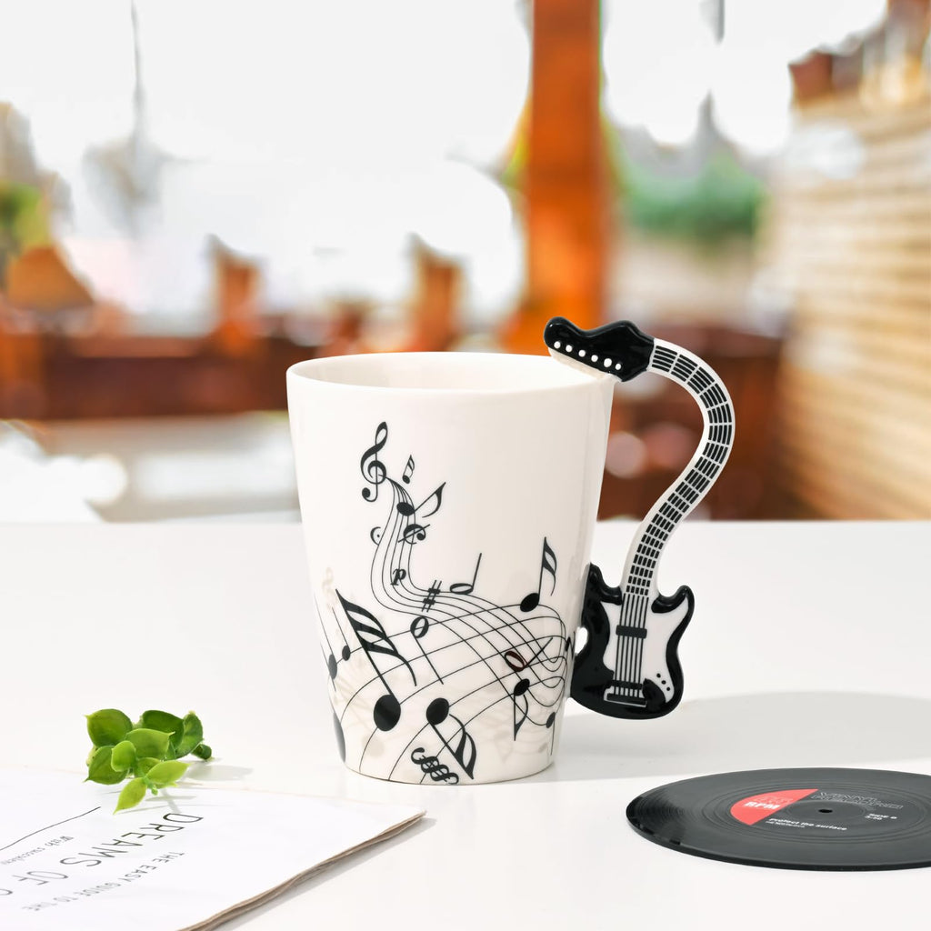Maustic Novelty Violin Mug - 13 Oz Ceramic with Vinyl Record Coaster, Perfect for Music Lovers, Musicians, and Violinists - Ideal for Christmas or Birthday Gifts