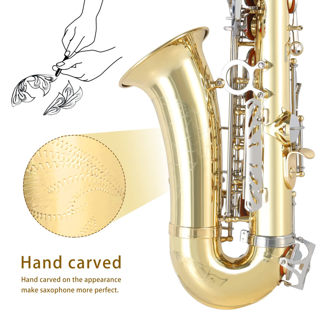 EASTROCK Black/Golden Alto Saxophone E Flat Sax Full Kit for Students Beginner with Carrying Case,Mouthpiece,Mouthpiece Cushion Pads,Cleaning Cloth&Cleaning Rod,White Gloves,Neck Strap