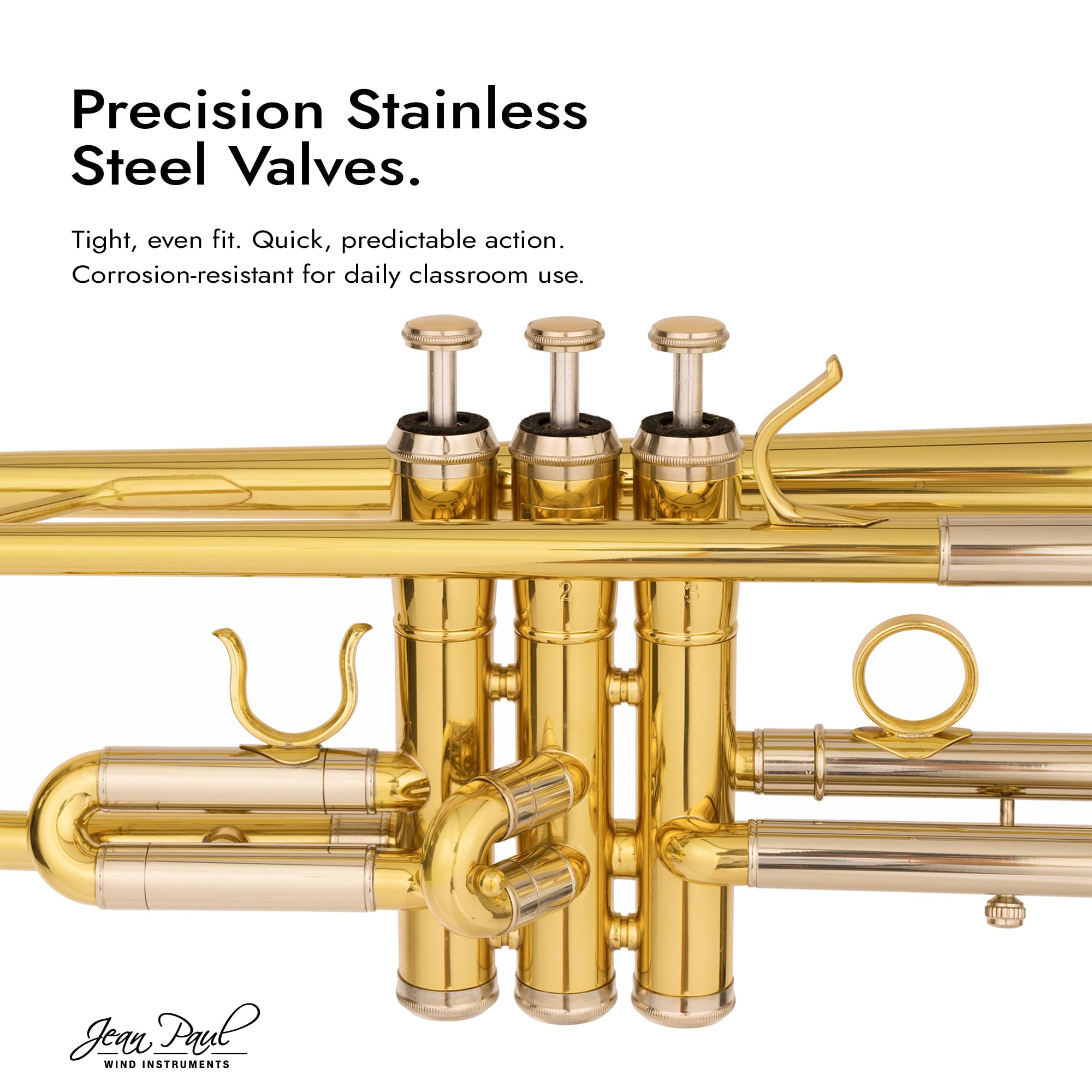 Jean Paul TR-330 Student Bb Trumpet, Two-Piece Yellow Brass Bell, Stainless Steel Valves, U.S. Play-Tested, Gold Lacquer Finish, 7C Mouthpiece and Semi-Hard Case Included