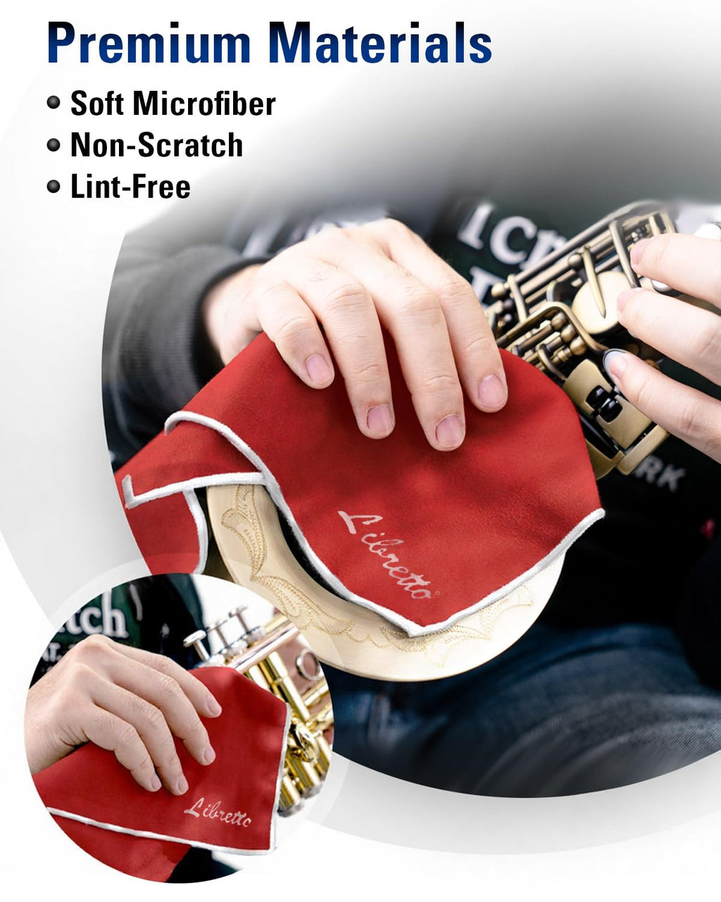 Libretto Microfiber Polish Cloth, 3 Useful Sizes in 1 Pack, Violin and Cello Cleaning & Polishing Products, Blue, Lint-Free, Super Soft, Gift, for Piano, Guitar, Ukulele, Trumpet, Saxophone, Laptop