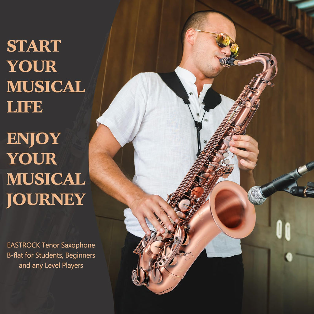 EASTROCK Nickel Tenor Saxophone B Flat Tenor Sax Professional Tenor Saxophone for Beginners Students and Musicians with Carrying Case,Mouthpiece,Reeds,Cushion Pads,Cleaning Kit,Neck Strap