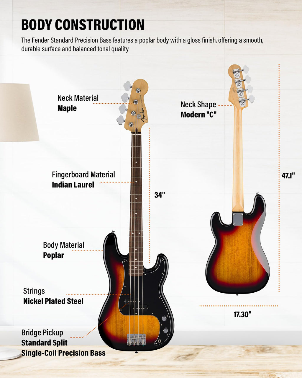 Fender Standard Jazz Bass - Olympic White Bundle with Strap, Guitar Cleaning Kit and Austin Bazaar Instructional Video
