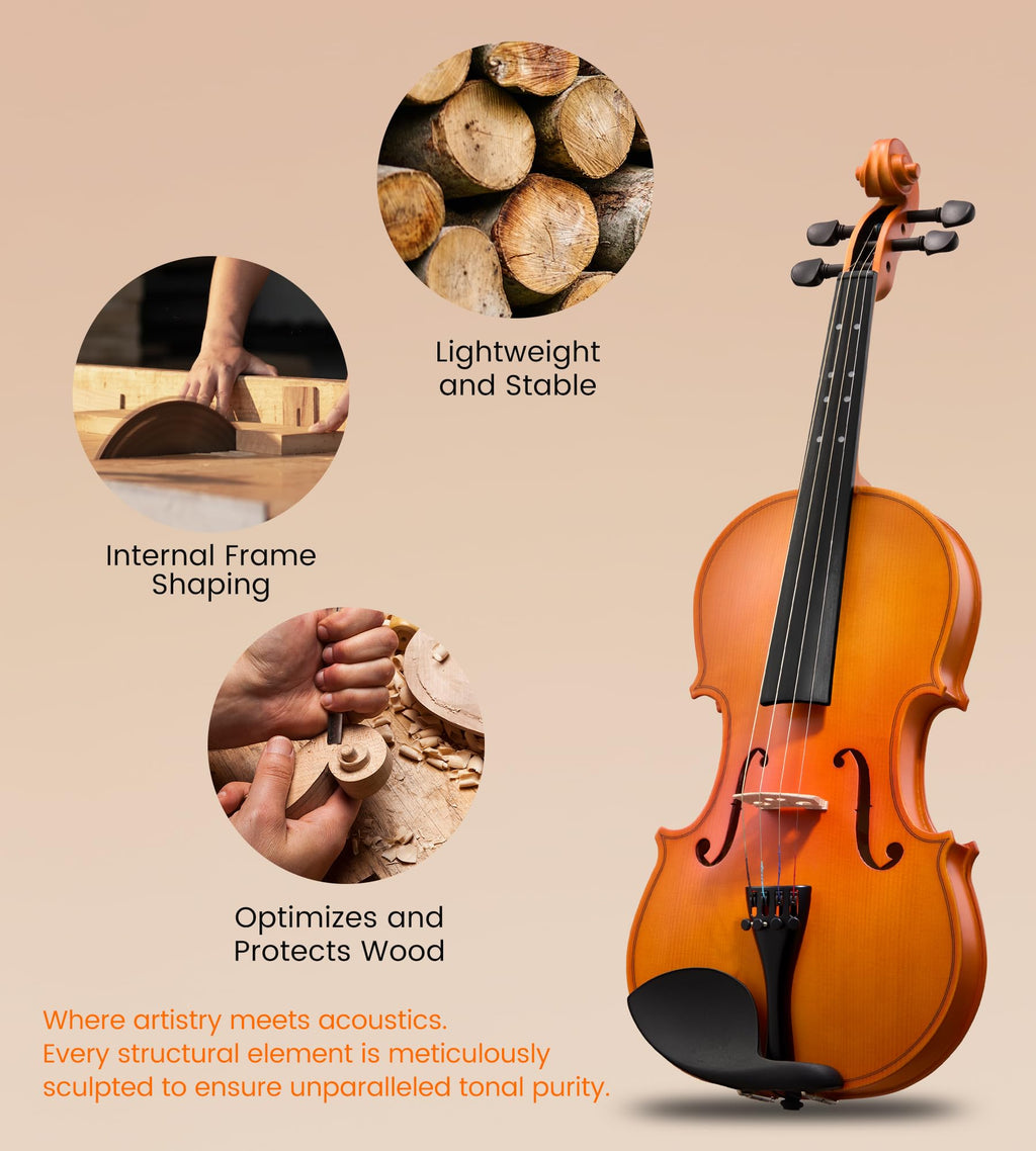 Tostar Acoustic Violin Full Size 4/4 Violin Set Starter Kit with Carrying Case, Violin Bow, Bridge, Rosin, Shoulder Rest, Stickers, Instruction Extra Strings for Beginner Retro Matte