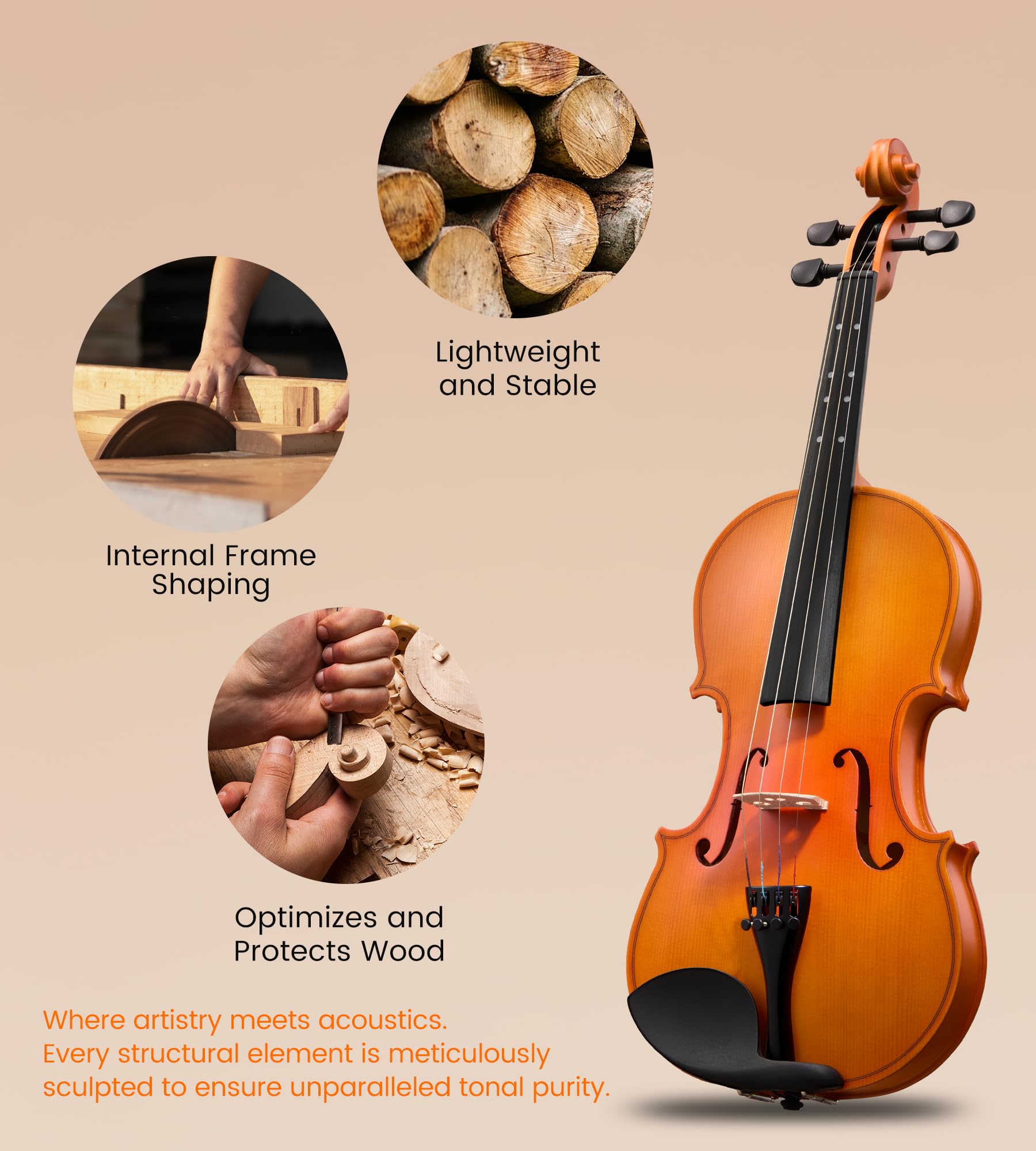 Tostar Acoustic Violin Full Size 4/4 Violin Set Starter Kit with Carrying Case, Violin Bow, Bridge, Rosin, Shoulder Rest, Stickers, Instruction Extra Strings for Beginner Retro Matte