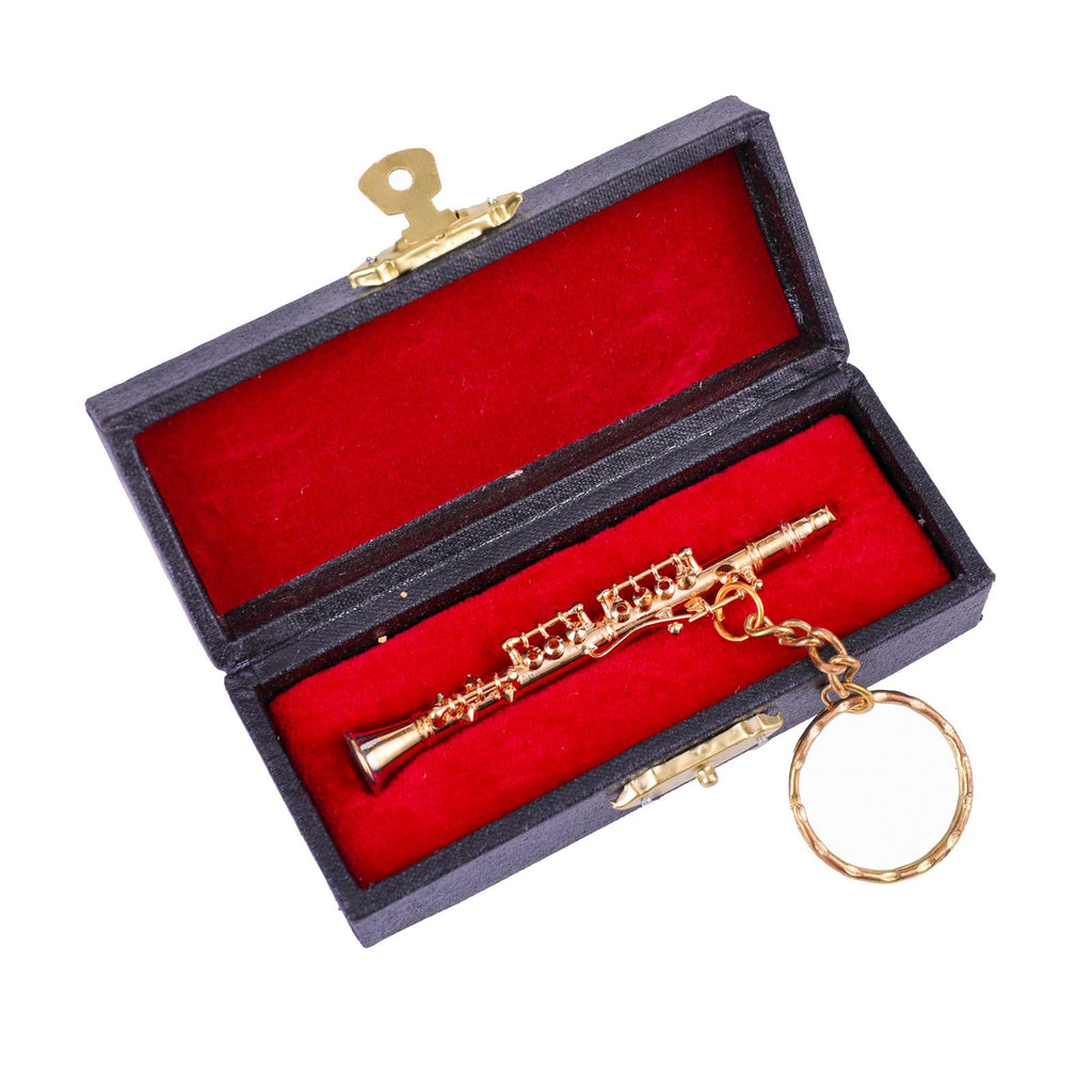 Miniature Musical Instrument Keychain with Case Brass Mini Collectible Figurines Replica Key Ring Birthday Gifts
