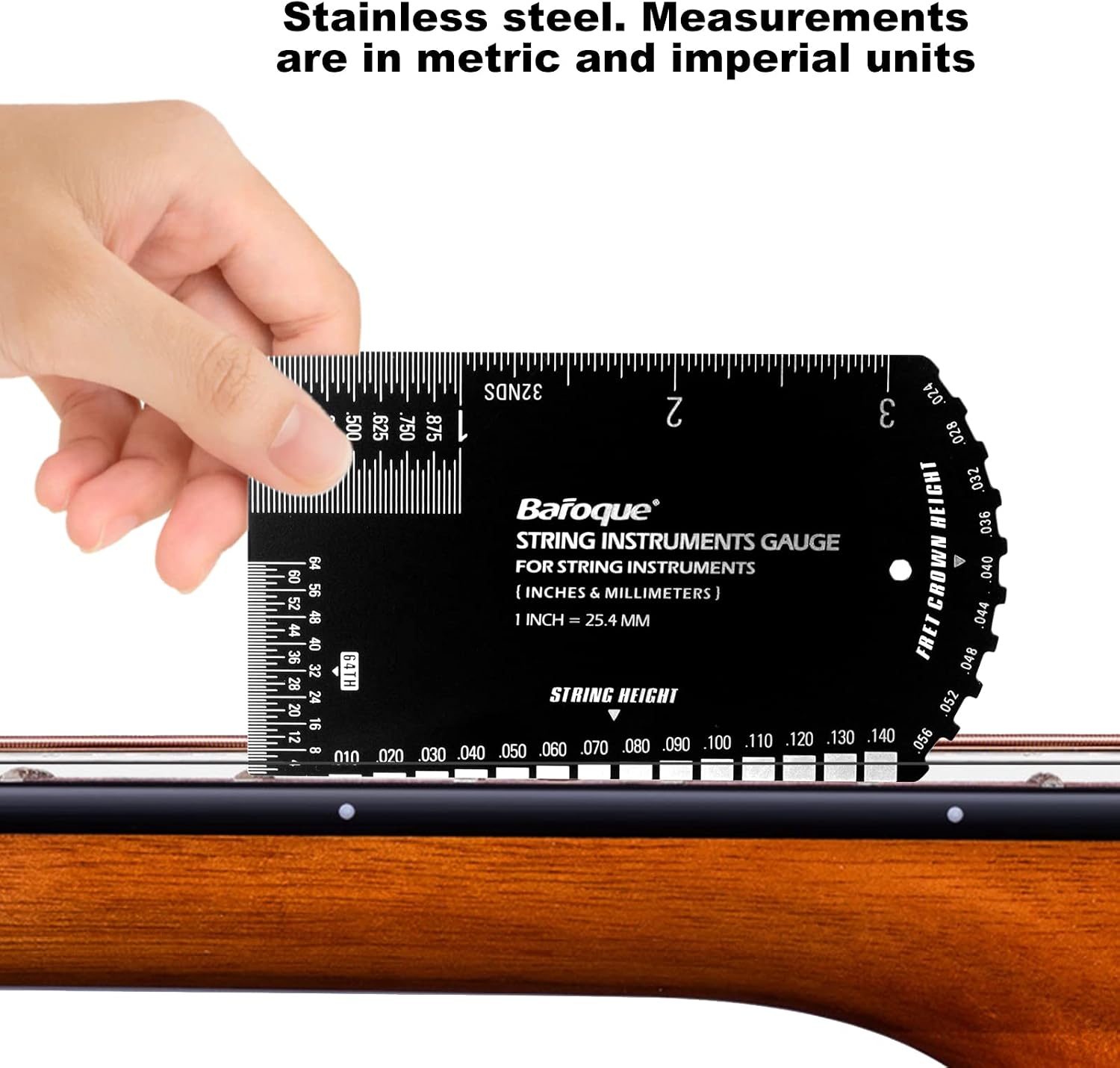 Guitar String Action Gauge Ruler,Fret Rocker with Thick Leather Case | Guitar Set Up Tools ,Guitar Luthier Tools,Precise Etched, Polished Edge (Inch and Metric)