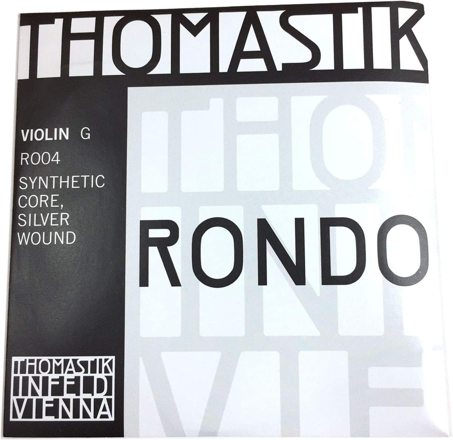 Thomastik-Infeld Rondo Violin Set – Medium Tension – 4/4 Size – RO100 – Synthetic Core, Silver and Aluminum Wound, Tin-Plated, Removeable Ball– Deep Tonal Color – Intense Focus – Fast Bow Response