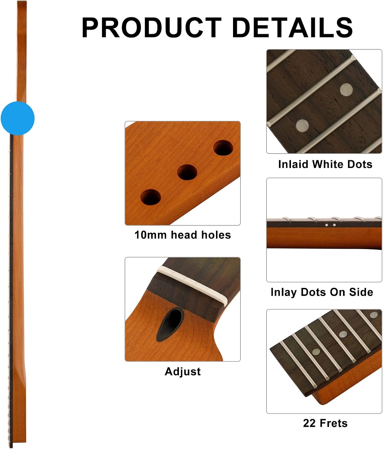 22 Fret TL Canadian Flamed Roasted Maple Professional Electric Guitar Neck, Skunk Stripe Back Inlay,14" Radius of Fingerboard, Bone Nut, Rosewood Fingerboard