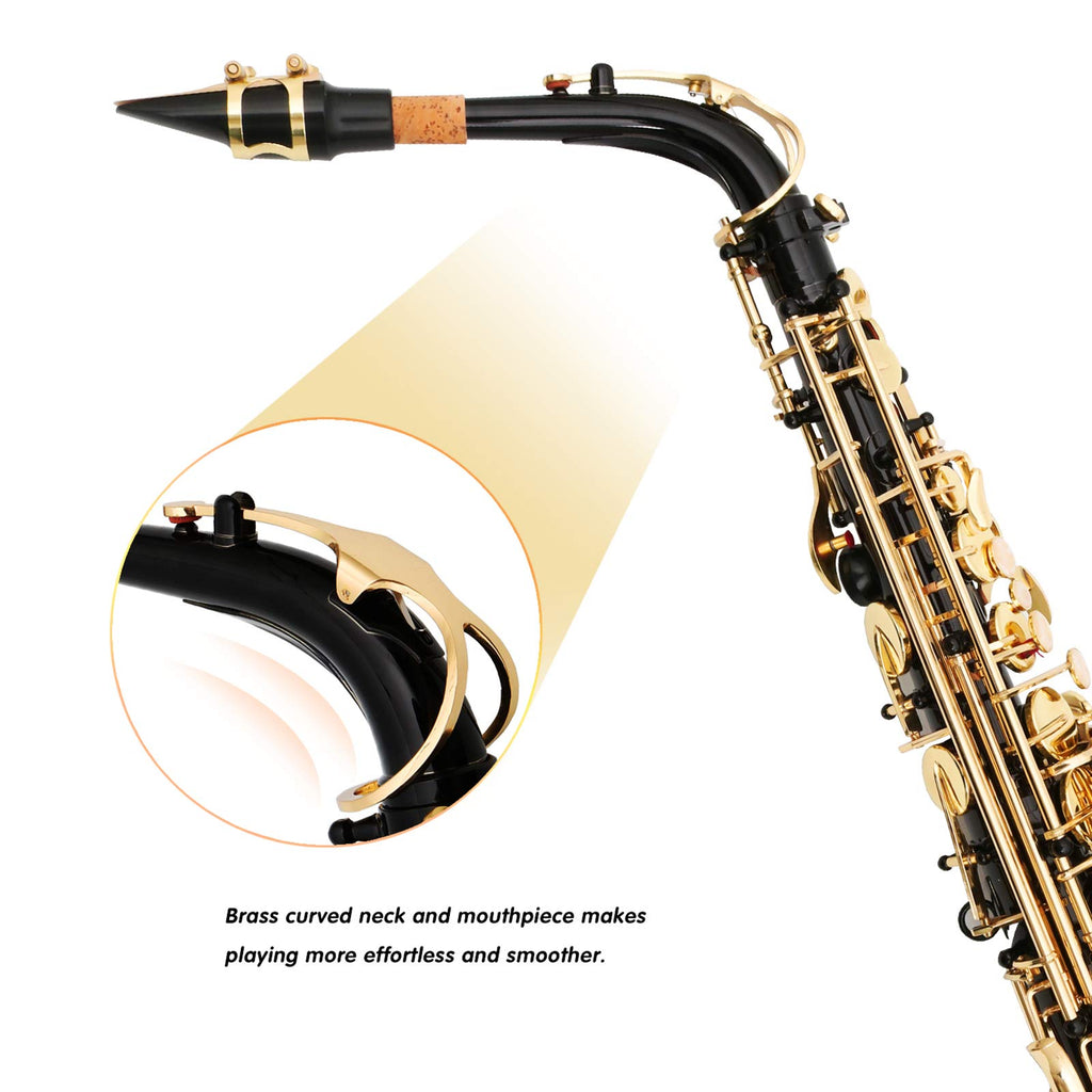EASTROCK Black/Golden Alto Saxophone E Flat Sax Full Kit for Students Beginner with Carrying Case,Mouthpiece,Mouthpiece Cushion Pads,Cleaning Cloth&Cleaning Rod,White Gloves,Neck Strap