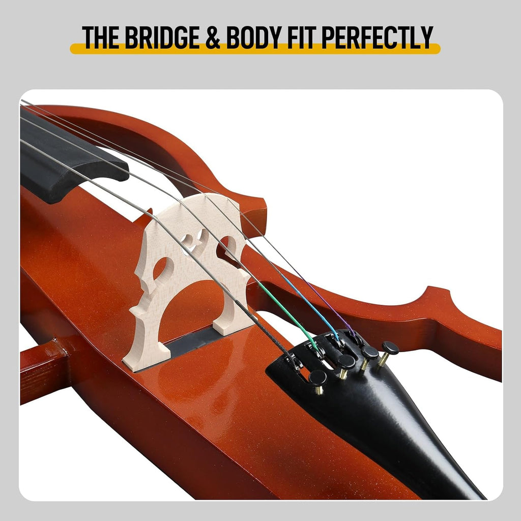 4/4 Electric-Acoustic Cello Natural Finish Maple Basswood Body | Headphone & Speaker Ready, 9V Battery Powered, Includes Bow & Rosin, Beginner to Professional, 136 x 53.5 x 24.5 cm