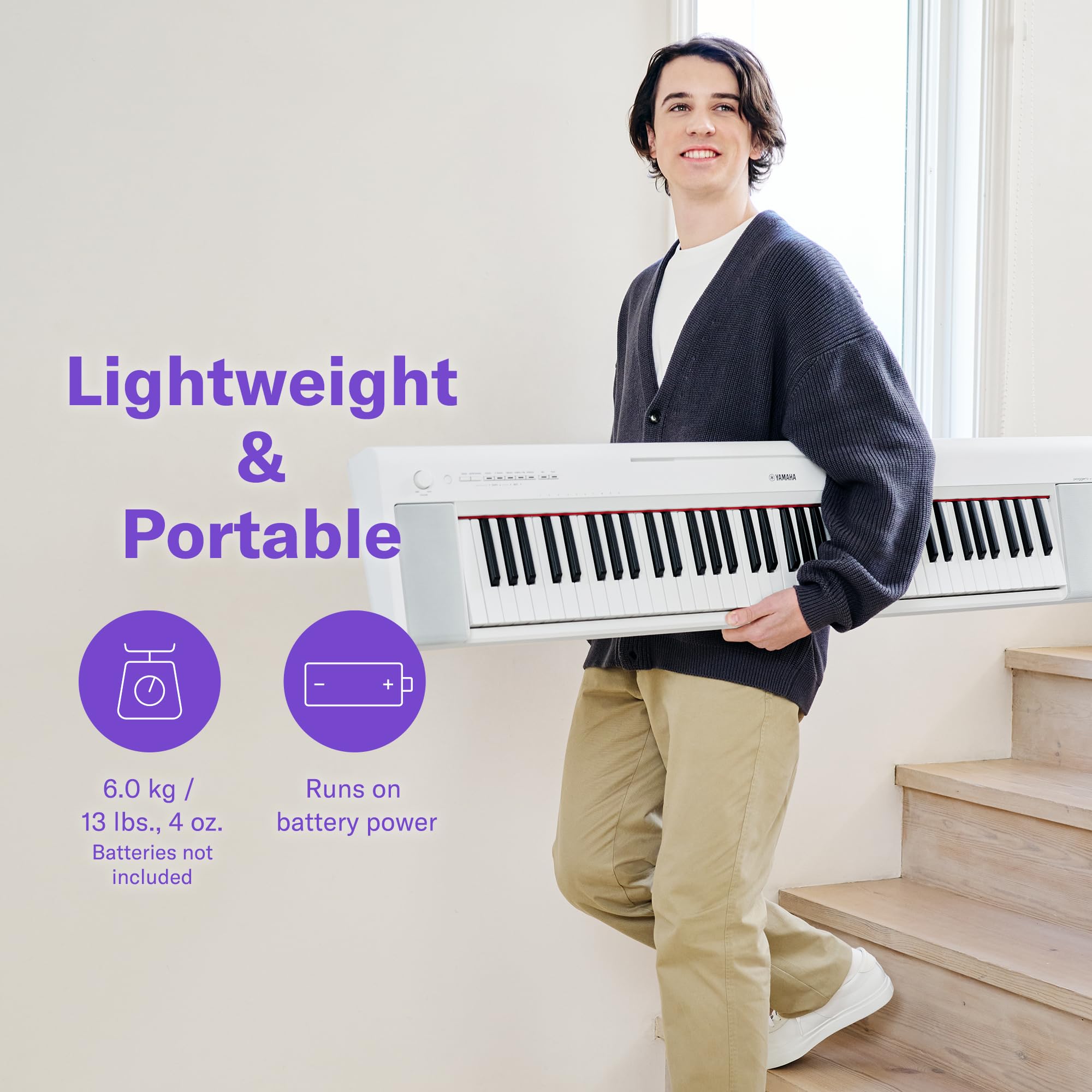 Yamaha Piaggero 61-Key Ultra-Portable Digital Piano, Touch Sensitive Keys, Metronome, Recording Function, Black NP15B