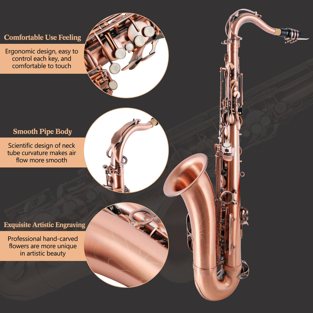 EASTROCK Nickel Tenor Saxophone B Flat Tenor Sax Professional Tenor Saxophone for Beginners Students and Musicians with Carrying Case,Mouthpiece,Reeds,Cushion Pads,Cleaning Kit,Neck Strap