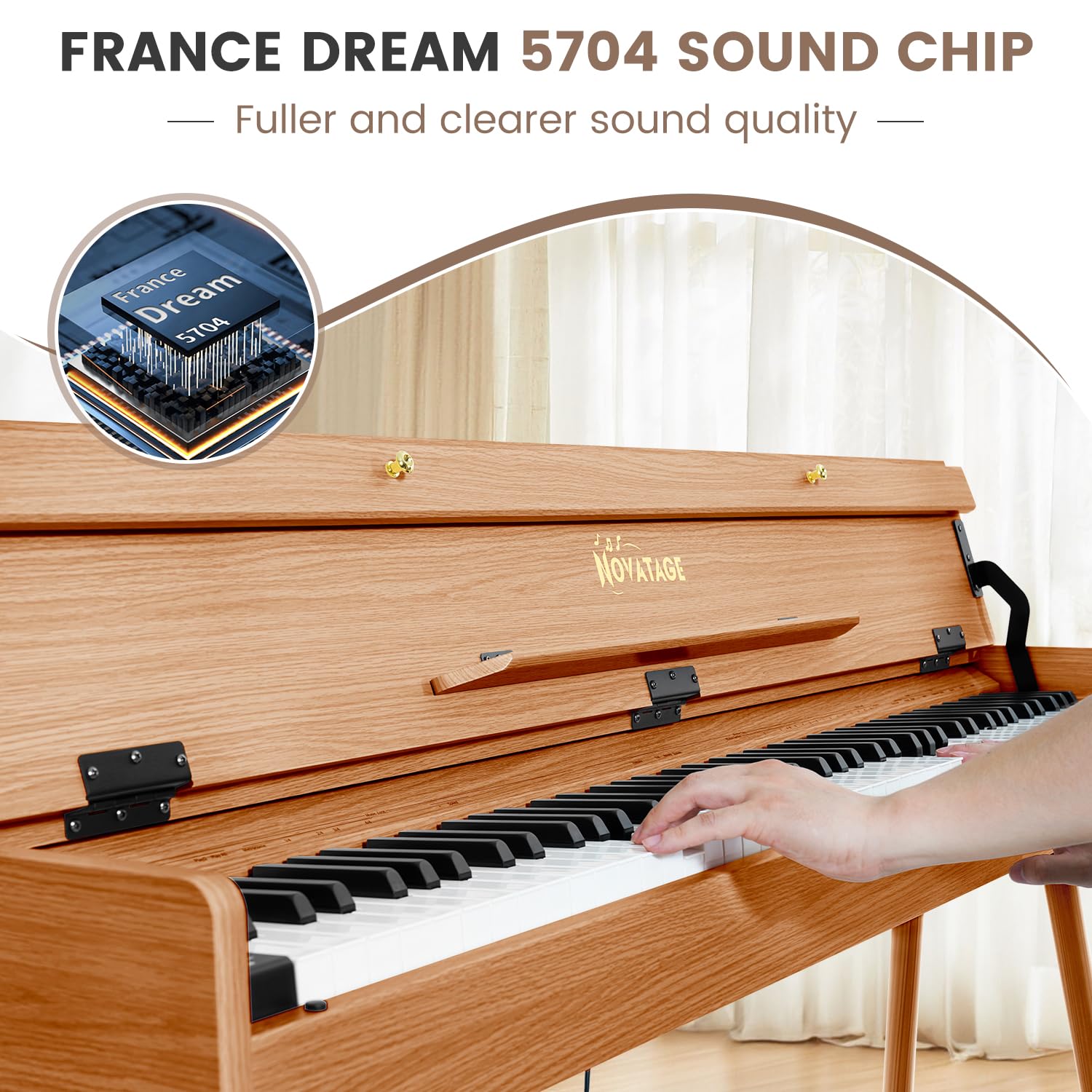 88 Key Digital Piano Keyboard for Beginners, Fully Weighted Wooden Electric Piano with Triple Pedal, Headphone, Supports MIDI Connecting, French Dream Sound Source (Brown)