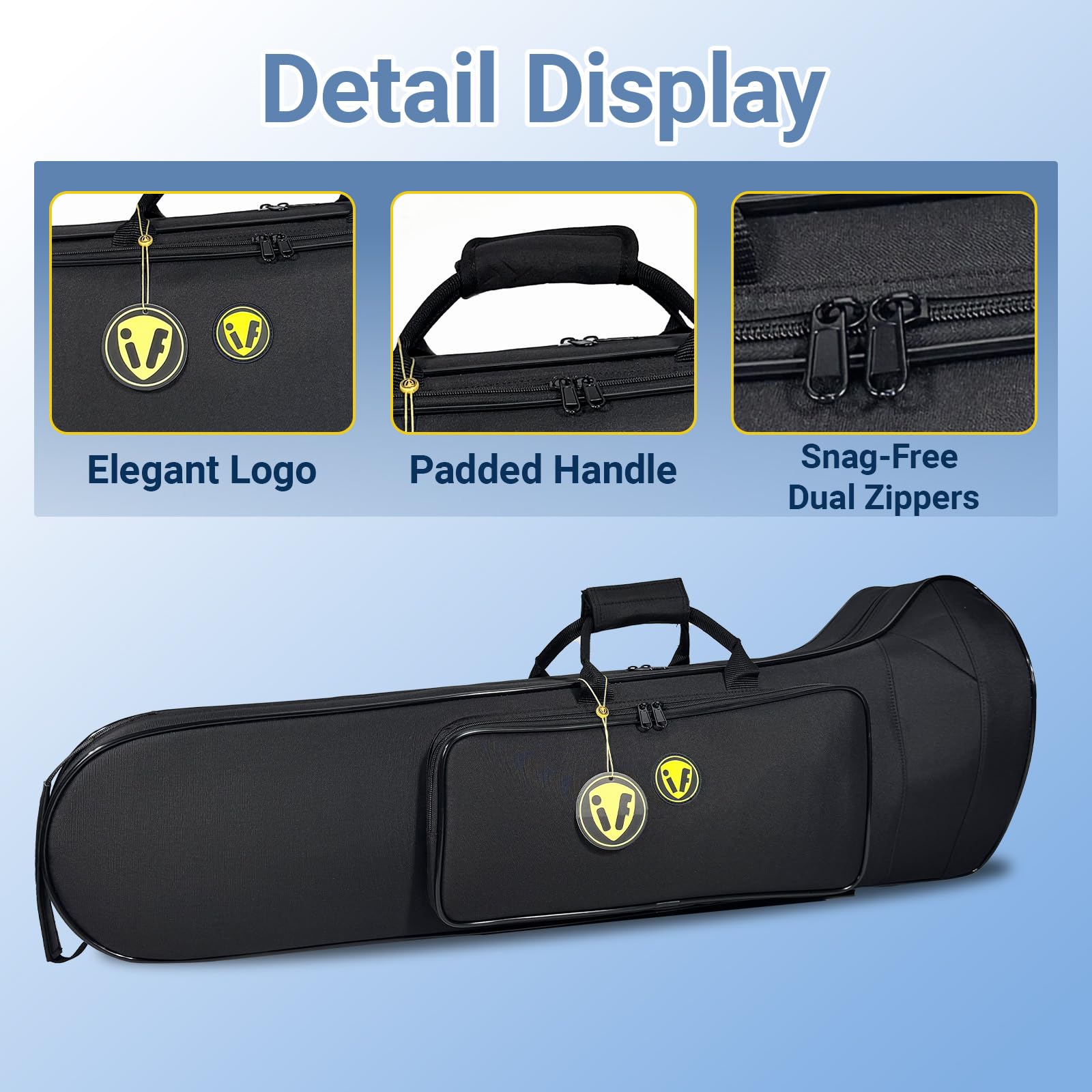 Contoured Trombone Case with Built-In Backpack Straps, Gig Bag | Omebaige Contoured Trombone Case: Built-In Backpack Straps, Impact-Resistant Foam Velvet Interior, 600D Nylon Design.