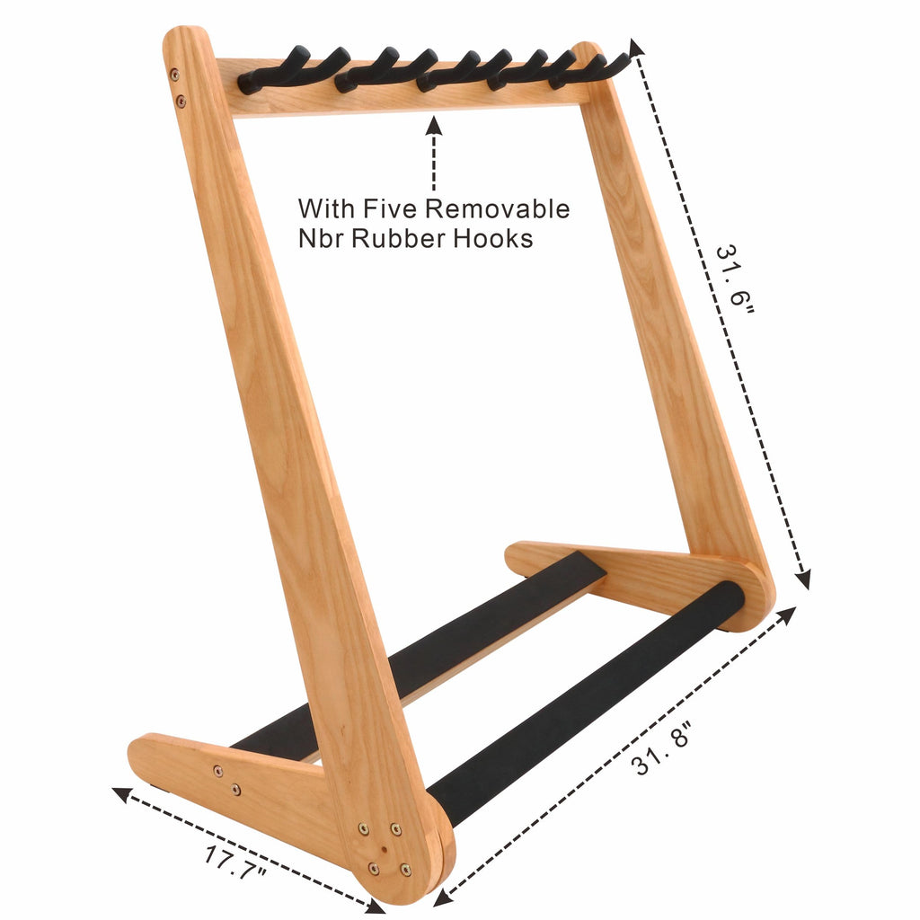 Nefelibata Multi-Purpose Guitar Stands 5 Wooden Guitar Rack Floor Stand for Guitars and Cases, Electric Guitars, Acoustic Guitars, Bass Guitars, Cellos - German Ash (Yellowish Brown)