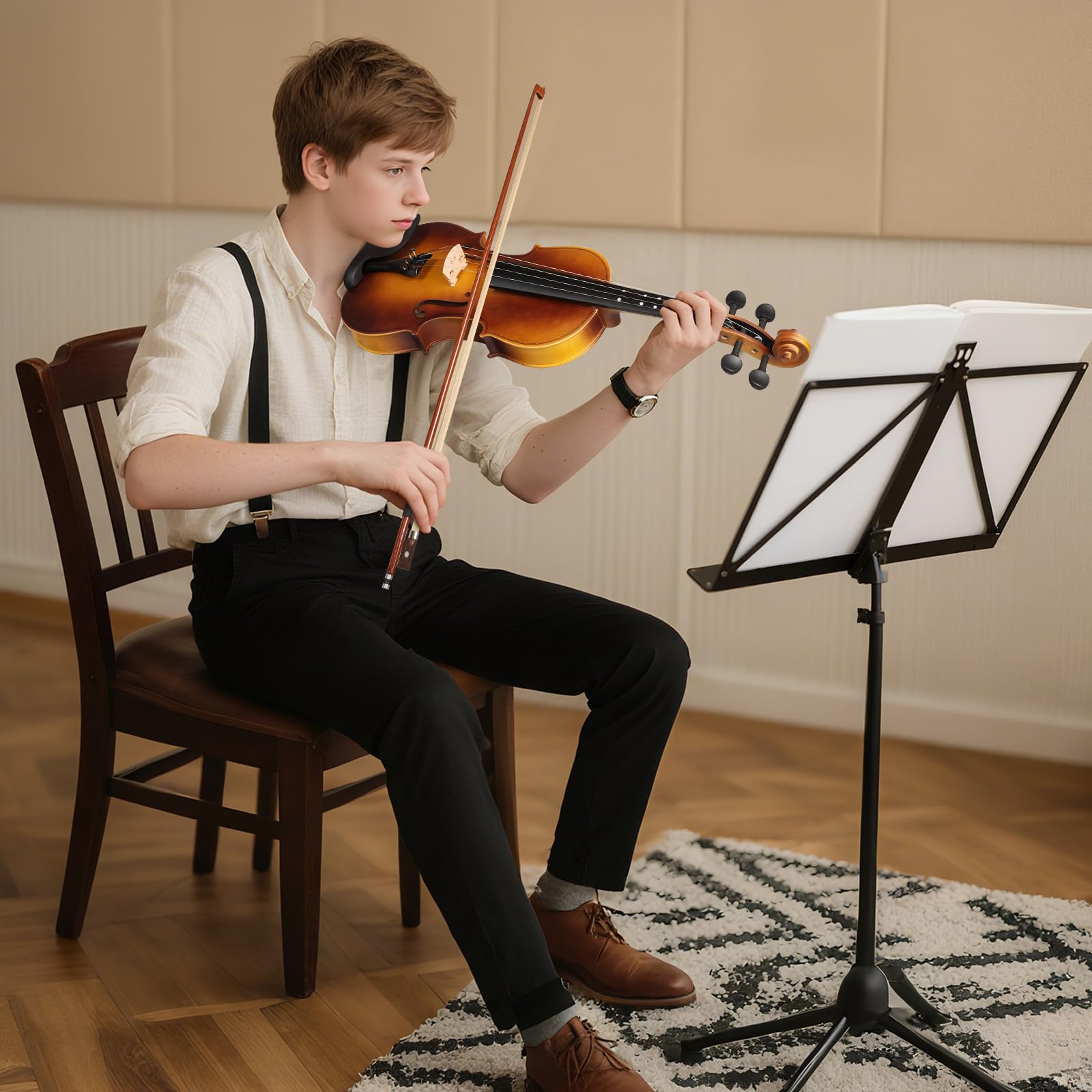 Kmise Violin 4/4 Full Set, Fingerboard Fret Markings Violins, Matte Acoustic Fiddle for Adults, Beginners, Students with Violin Case, Rosin, Strings, Bow, Shoulder Rest, Beginner's Guide (Matte, 4/4)