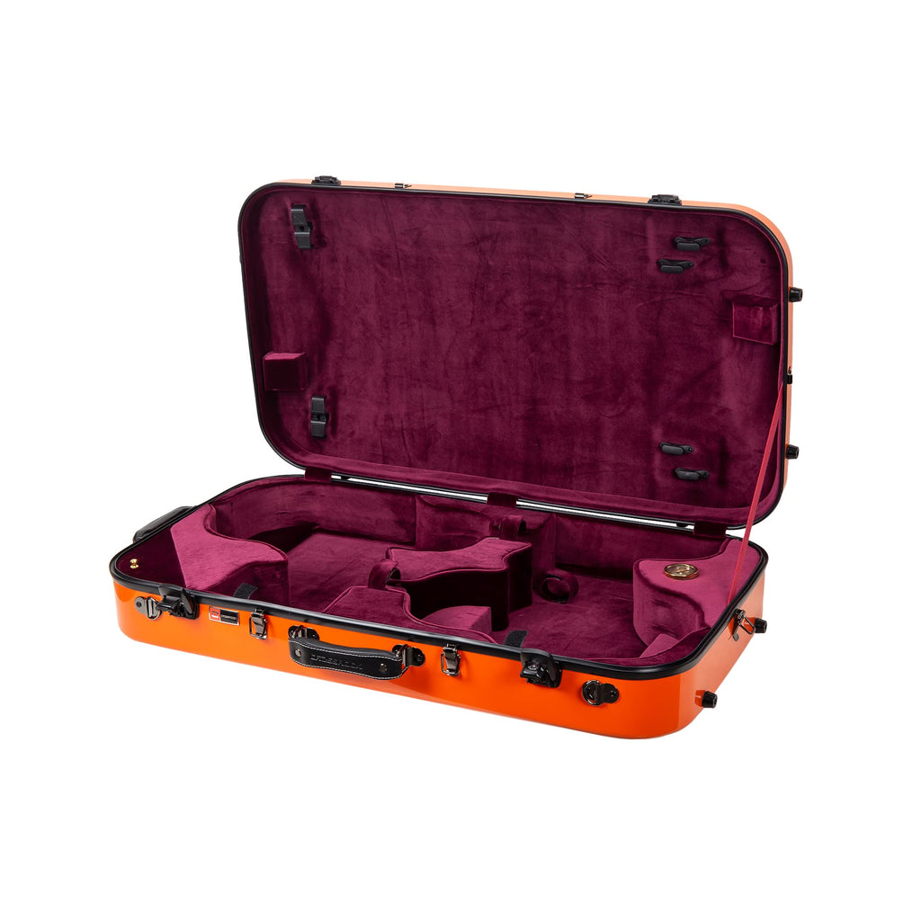 Crossrock Fiberglass Double Case for Mandolin & 4/4 Violin – Fits A & F-Style | Black Gloss Finish, TSA Lock, Backpack Straps, Accessory Storage – Pro Tour Series