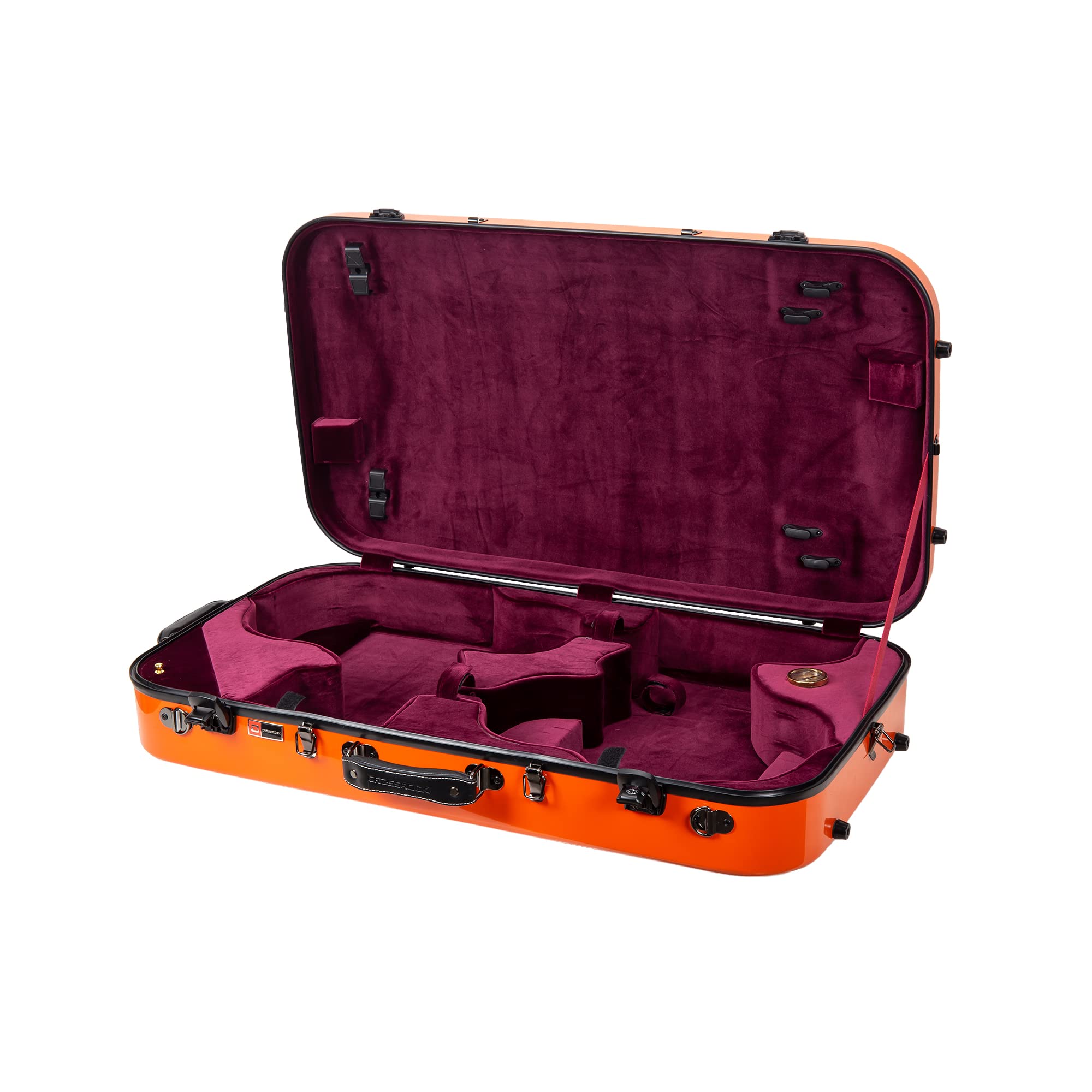 Crossrock Fiberglass Double Case for Mandolin & 4/4 Violin – Fits A & F-Style | Black Gloss Finish, TSA Lock, Backpack Straps, Accessory Storage – Pro Tour Series