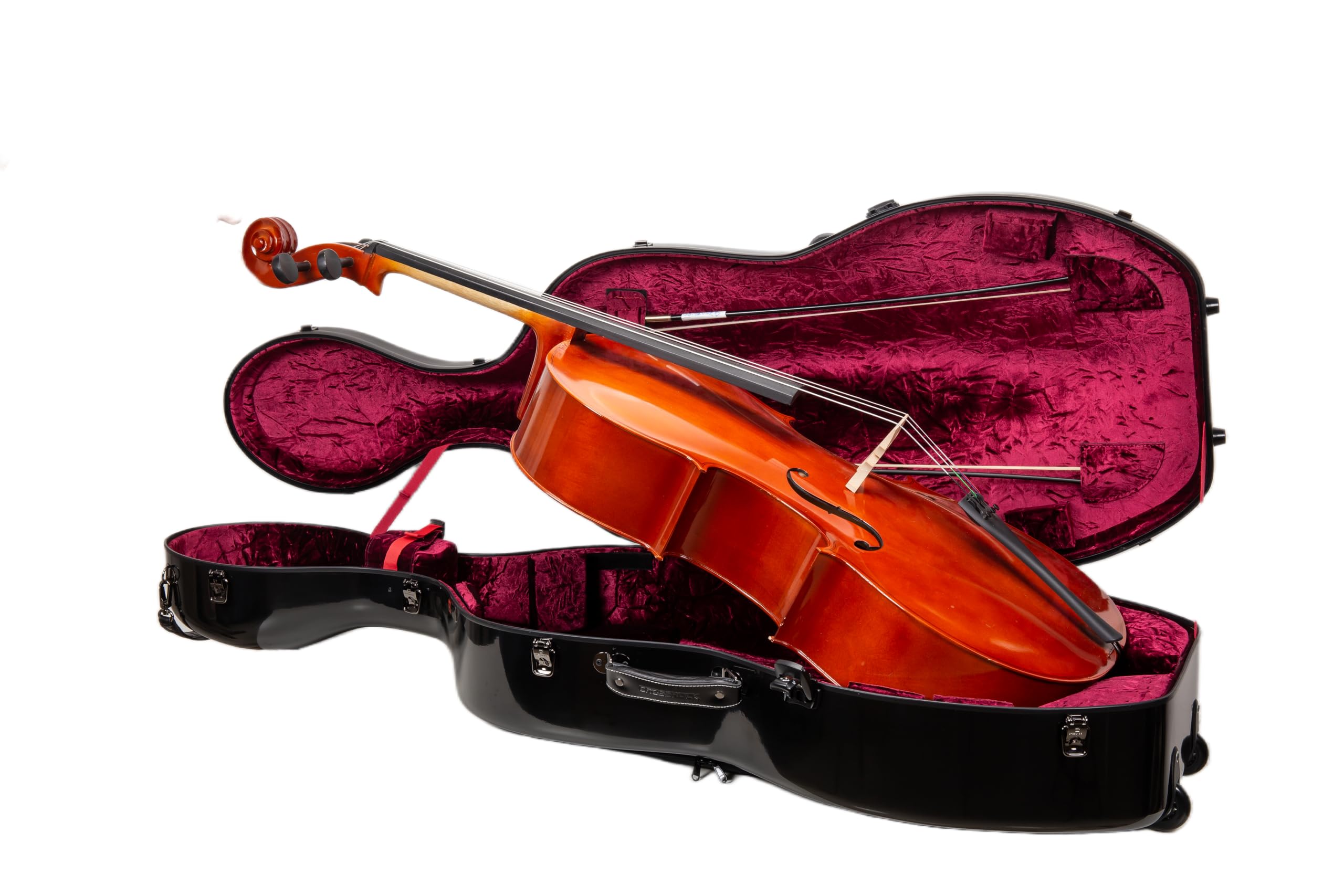 Crossrock Fiberglass 4/4 Cello Case with Wheels — Enlarged Interior Fits More Cellos | TSA Lock, Backpack Straps, Music Pouch & 3 Handles | Waterproof Hardshell — Black (CRF2030CEFBK)
