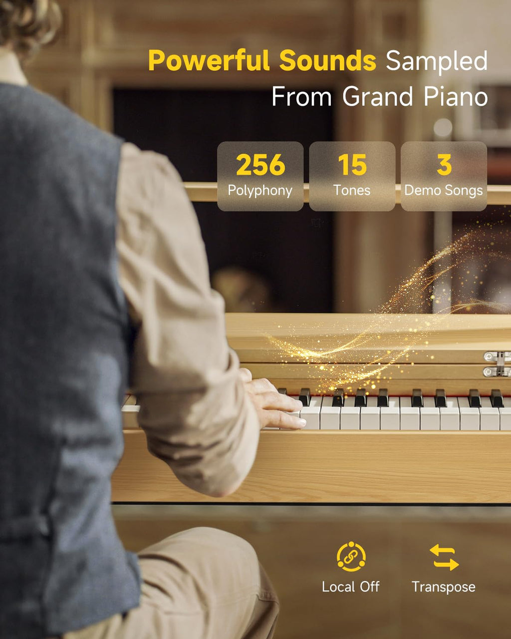 Donner OURA R300 88 Key Weighted Keyboard Piano for Advanced, Home Digital Piano with 88 Keys Graded Hammer Standard Keyborad, Bluetooth, LOCAL OFF, 2*15W, Half-pedal, 256 Polyphony, Walnut Wood Color