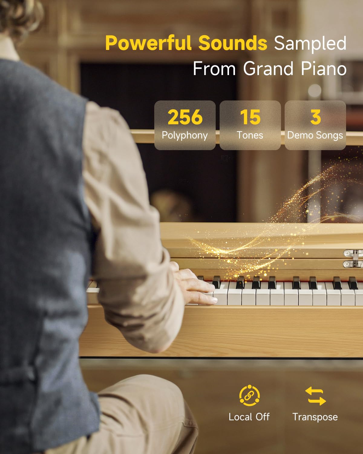 Donner OURA R300 88 Key Weighted Keyboard Piano for Advanced, Home Digital Piano with 88 Keys Graded Hammer Standard Keyborad, Bluetooth, LOCAL OFF, 2*15W, Half-pedal, 256 Polyphony, Walnut Wood Color