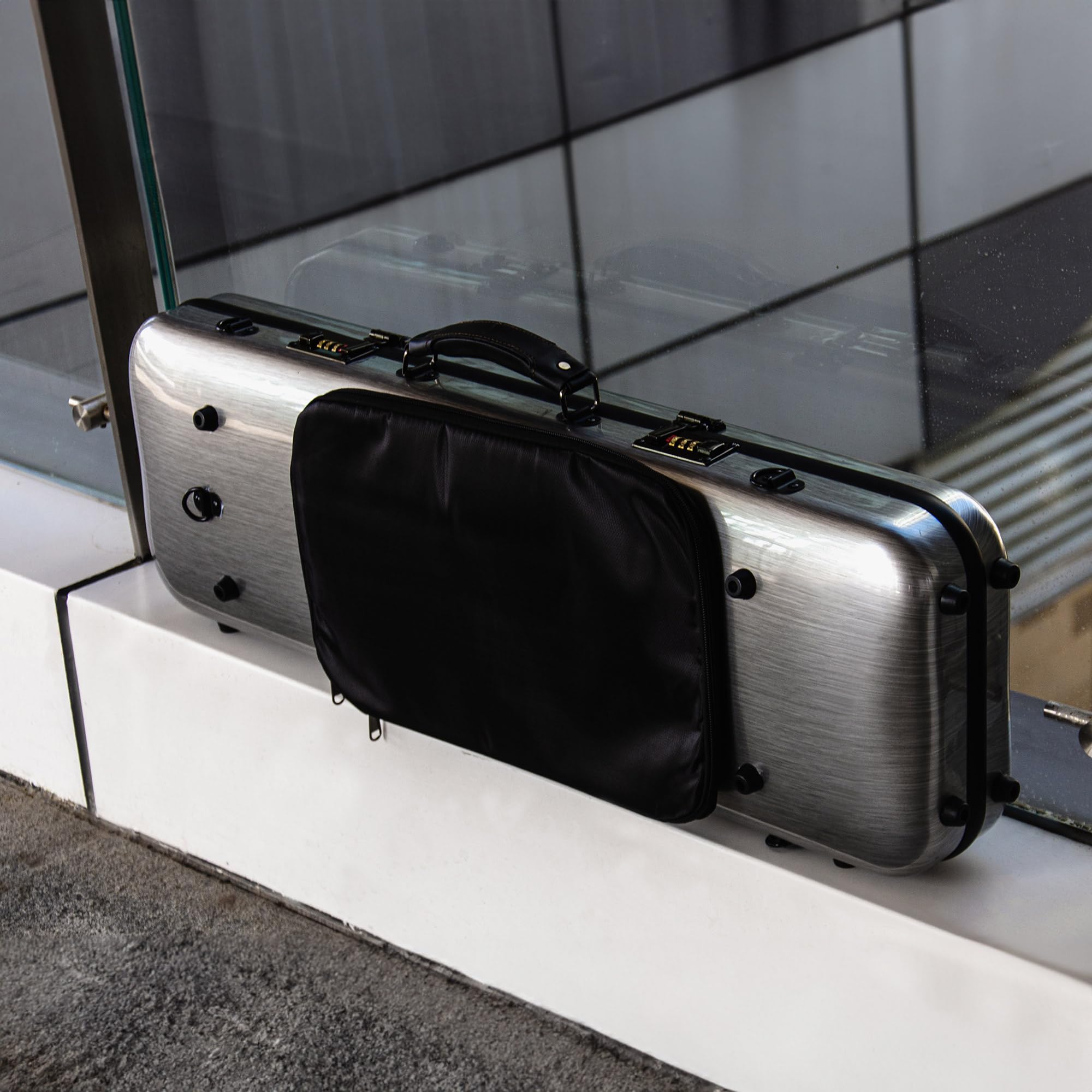 Christina 4/4 Full Size Violin case High-Strength Carbon Fiber Rectangular Violin Music Bag With Combination Lock and Extra Bag White Violin Hard Case (VB-Square-White Stripe spot)