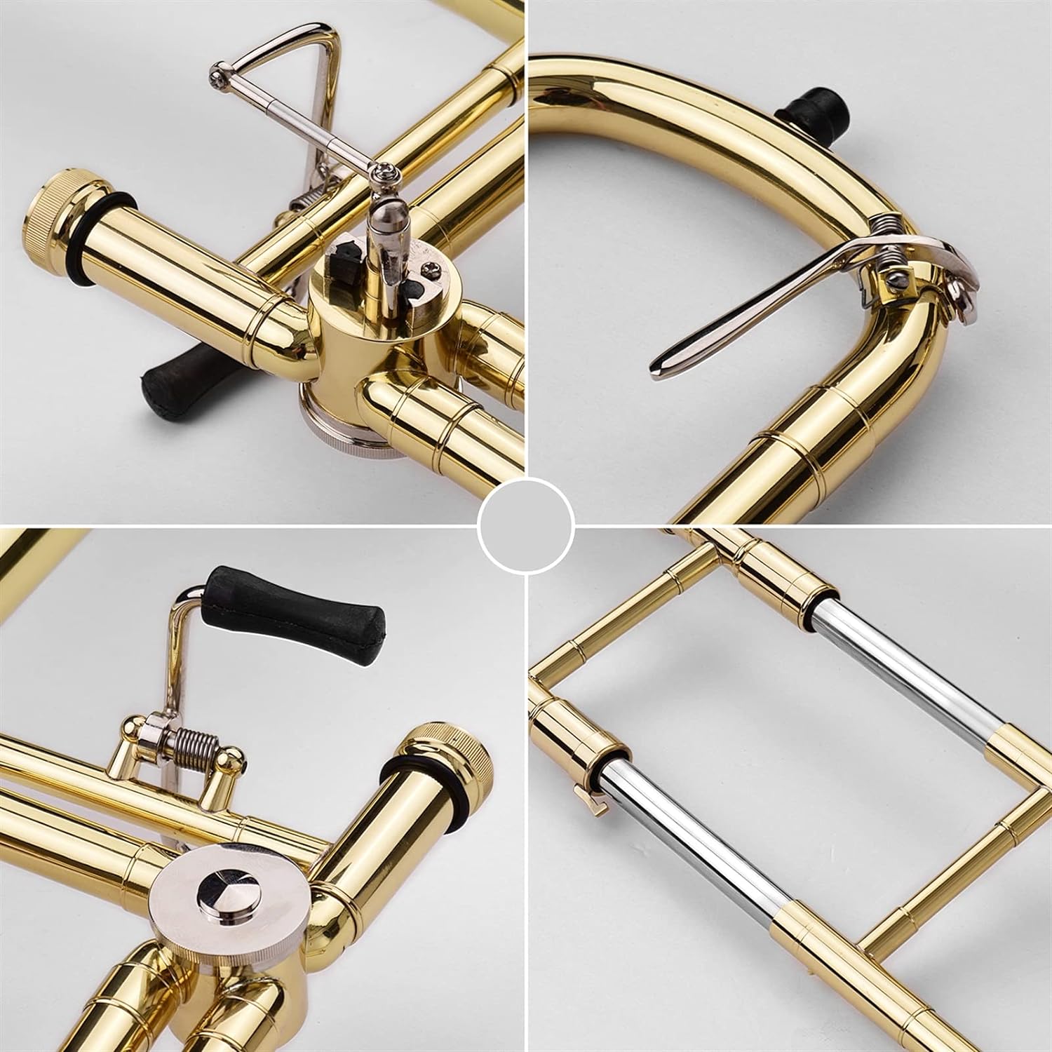 Trumpets Beginner Upgraded Intermediate Bb Flat Tenor Slide Trombone with F Trigger Including Mouthpiece Carry Case Gloves Cleaning Cloth Trumpet Set