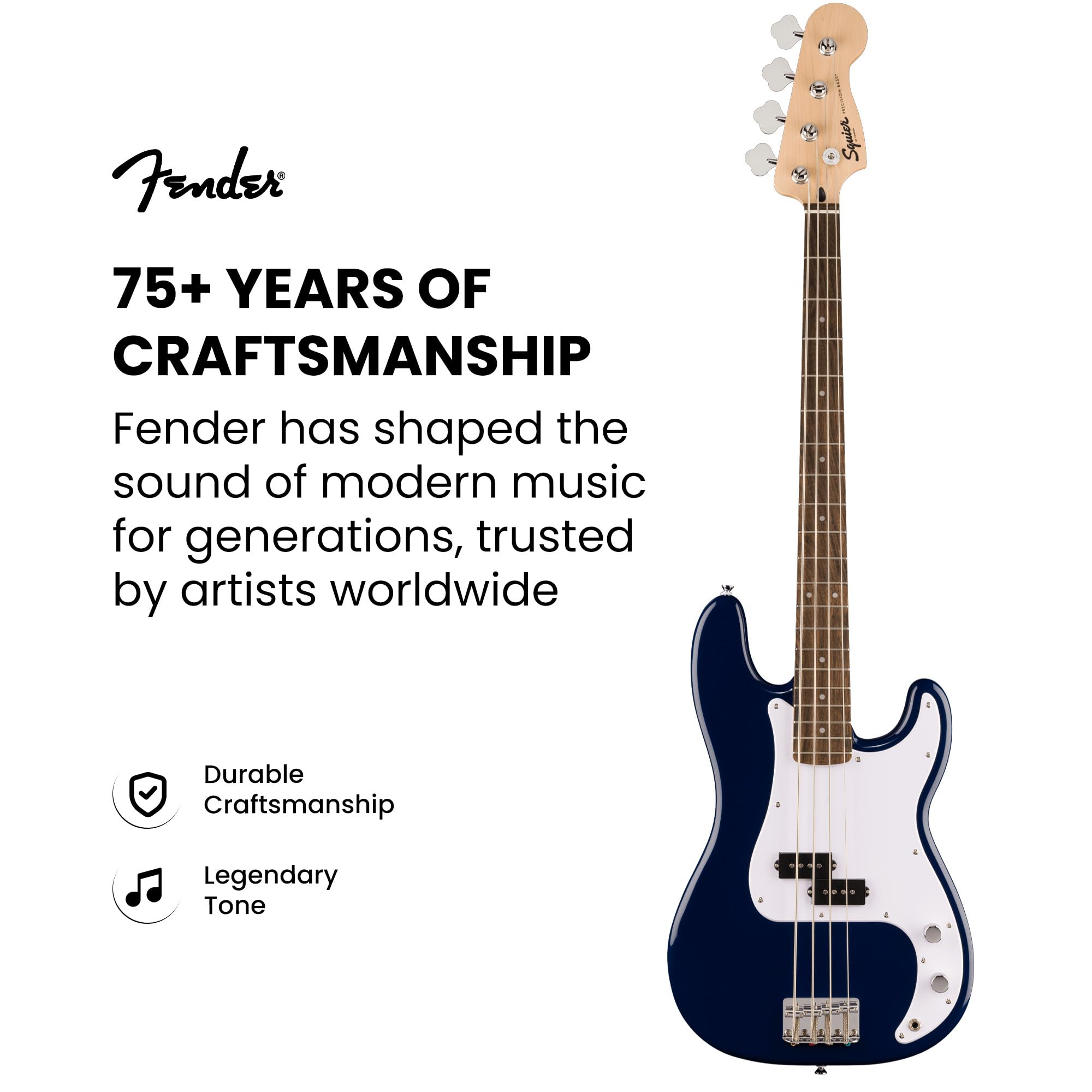 Fender Squier Sonic Precision Bass Guitar - California Blue Bundle with Amplifier, Cable, Tuner, Strap, and Austin Bazaar Instructional DVD