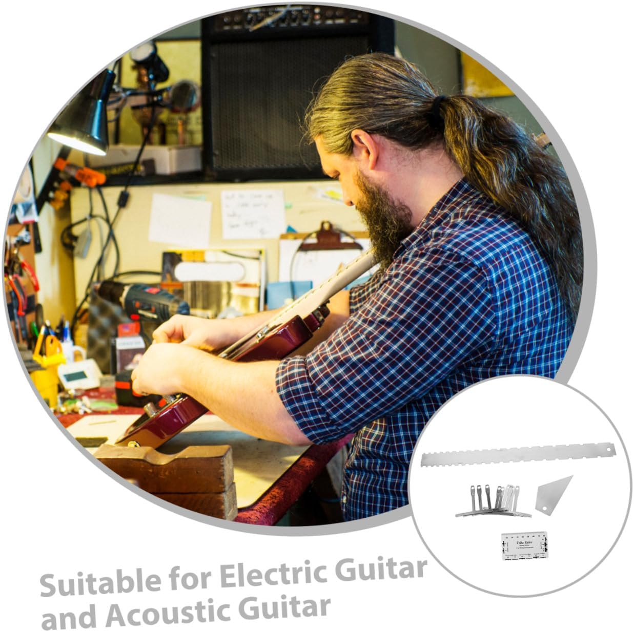 Guitar String Action Gauge Ruler Radius Gauge Steel String Height Measuring Tool for Electric Guitar Setup and Maintenance