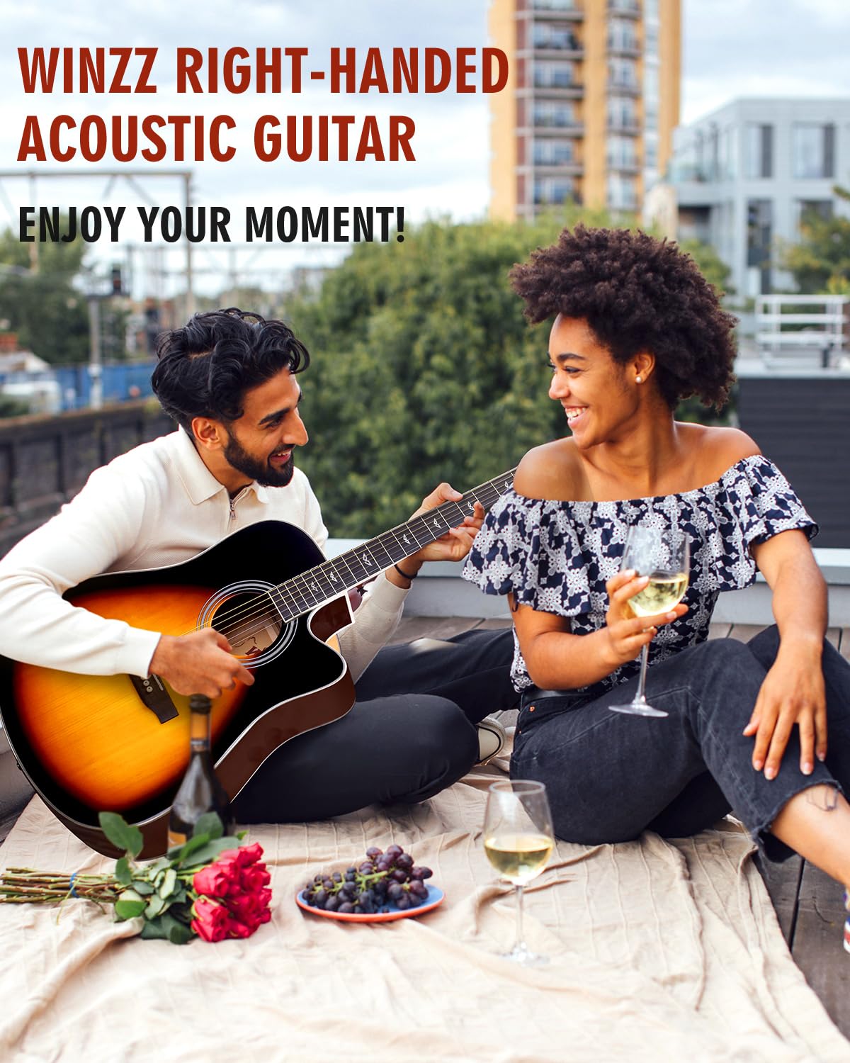 Winzz 4/4 Electro Acoustic Guitar, Left-Handed Western Guitar Set, Adult Beginners, Acoustic Guitar 41 Inch with 4-Band Equaliser (Dreadnought,Glossy Sunburst)