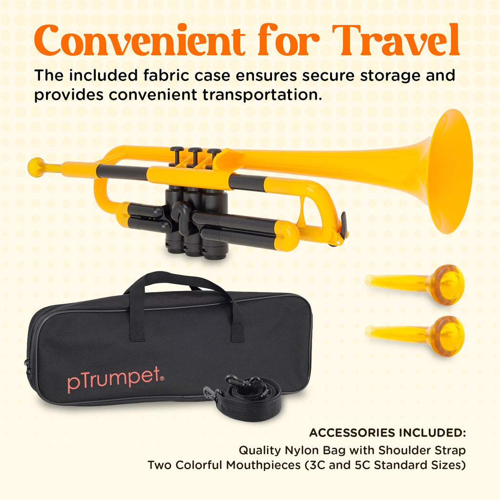 pTrumpet Bb Plastic Trumpet - Durable pInstruments Design with Ergonomic Grip - Includes 3C & 5C Mouthpieces and Carrying Bag - Authentic Sound for Students & Beginners - ABS Build - Green