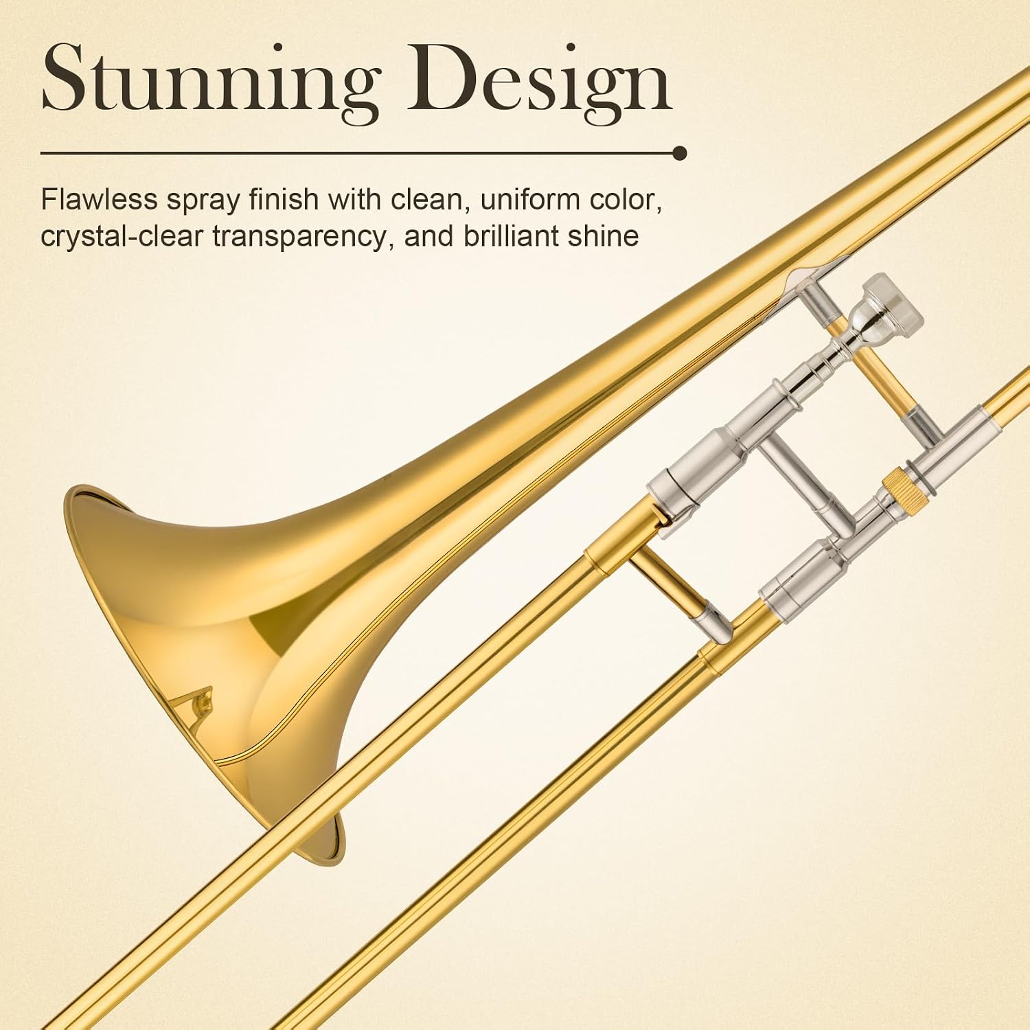 SONICAKE Bb Alto Slide Trombone for Beginners Students - Gold Lacquer Brass Trombone Full Kit with 7C Mouthpiece, Hard Case, Gloves & Cleaning Kit QTB-01