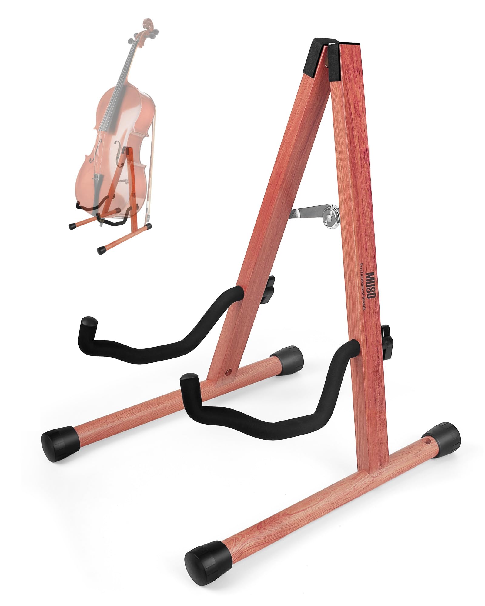 MUSO Cello Stand with Bow Holder,A-Frame Floor Stand with Padded Foam, Handcrafted Cello Rack Fits 1/2, 3/4, 7/8, 4/4 Full-Size and Guitar, Instrument Holder for Home and Studio Display