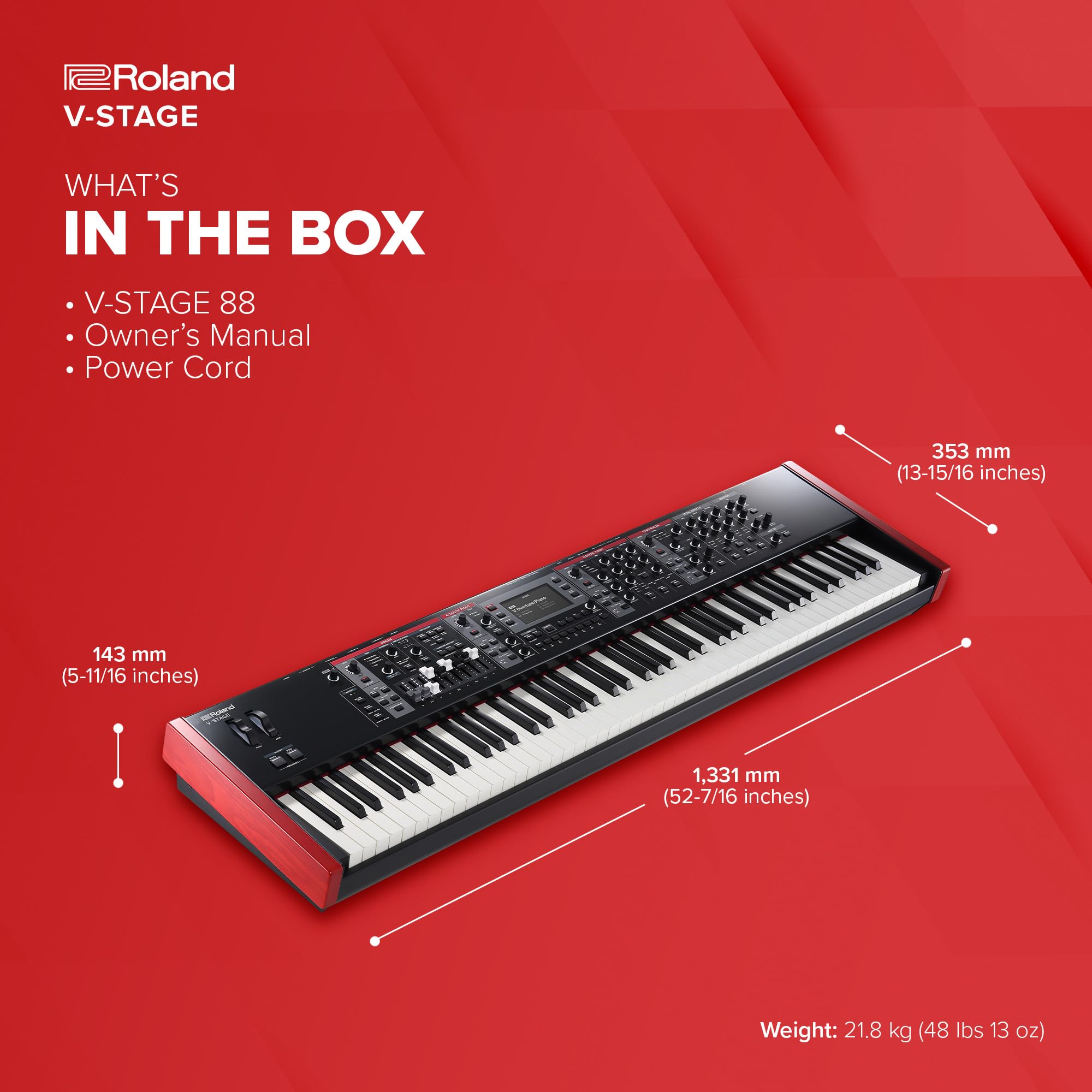 Roland V-STAGE 88 | Premium 88-Key Weighted Digital Keyboard | Ideal for Piano-Focused Players | Four Independent Sound Engines | Advanced Modeling Technology & Sound Customization
