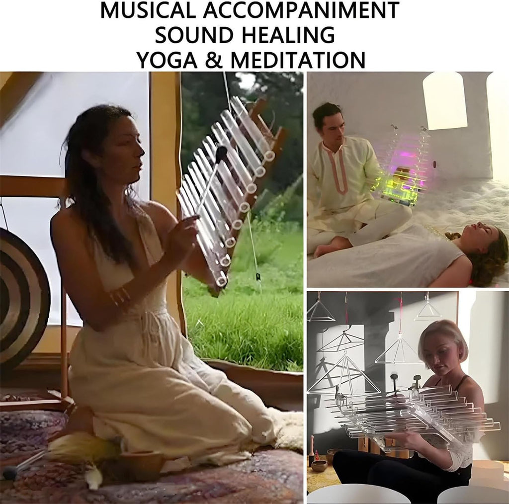 Hand Stand Quartz Crystal Singing Harp + Crystal Mallet and Aluminum Alloy Box, Healing Crystal Musical Instrument for Sound Bath Studio Gym Meditation Room A-432hz