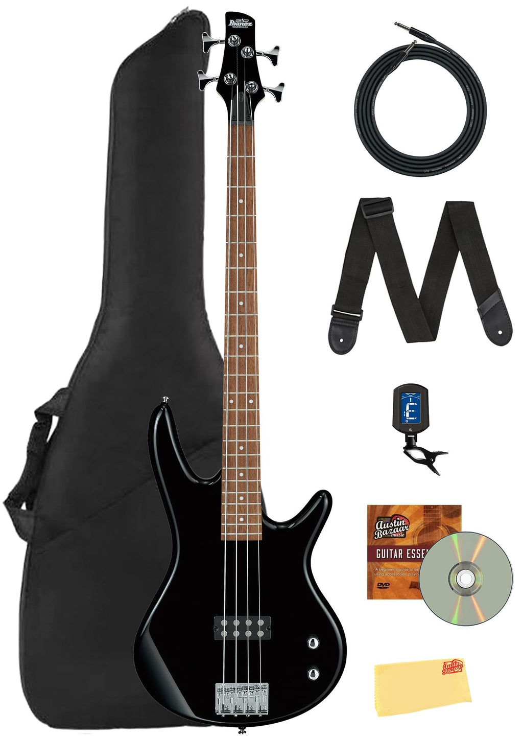 Ibanez GSR205B SR Gio 5-String Bass Guitar - Walnut Flat Bundle with Gig Bag, Tuner, Strap, Cable, Austin Bazaar Instructional DVD, and Polishing Cloth