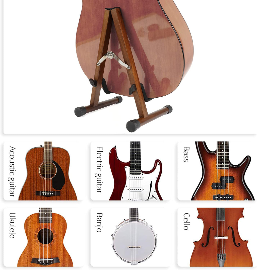 SNIGJAT Wood Guitar Stand, Acoustic Guitar Stand with Padded Foam, Classical Electric Guitar Stand, A-Frame Folding Bass Guitar Display Stand Compatible with Cello, Mandolin, Bass, Banjo, Ukulele
