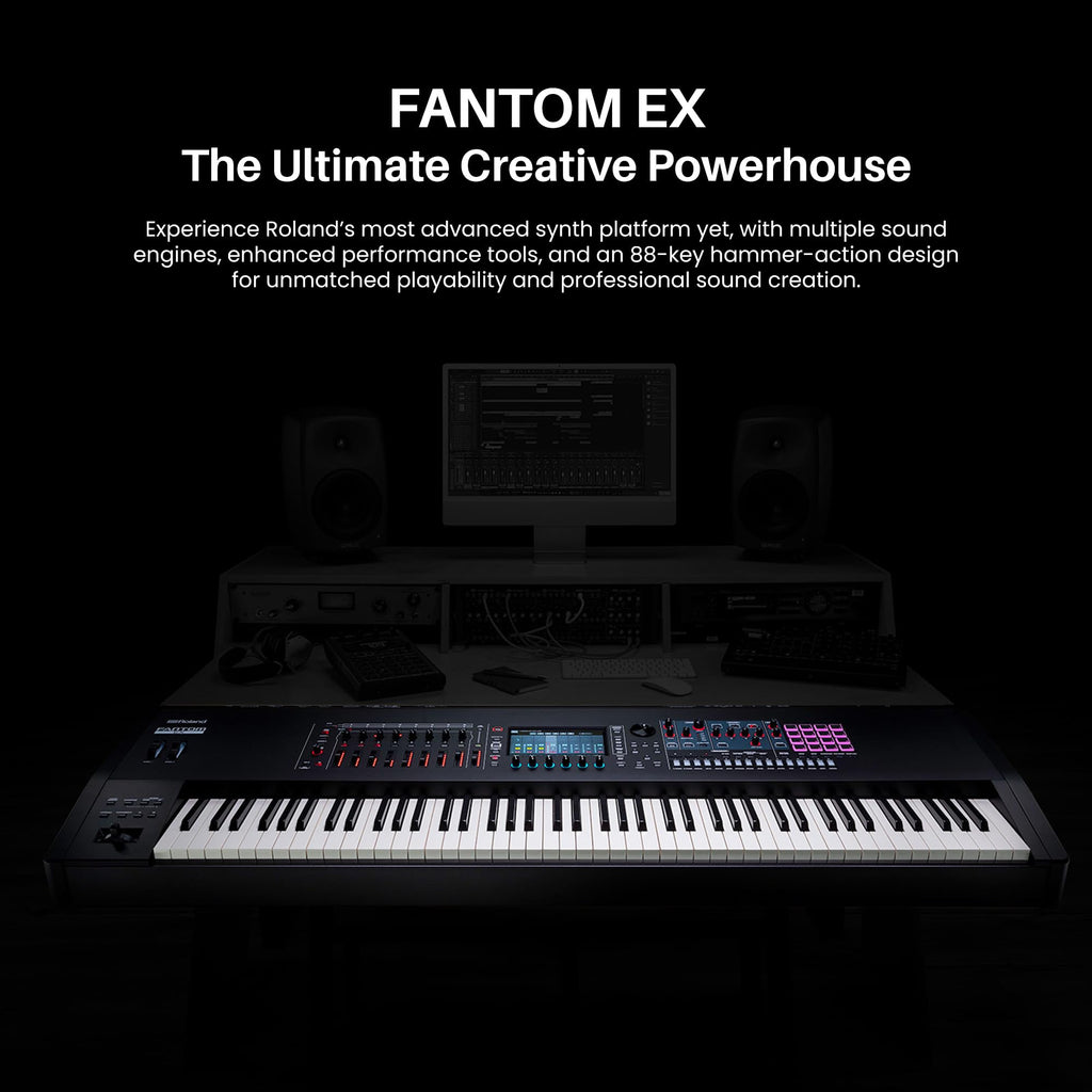 Roland Fantom 8 EX 88-Key Workstation Keyboard Synthesizer Bundle with Adjustable Stand, Sustain Pedal, Online Piano Lessons, Instructional DVD, and Austin Bazaar Polishing Cloth