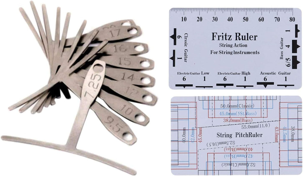 Guitar Luthier Measuring Tools Kit Set String Action Ruler, 9 Understring Radius Gauge for Guitar Repair