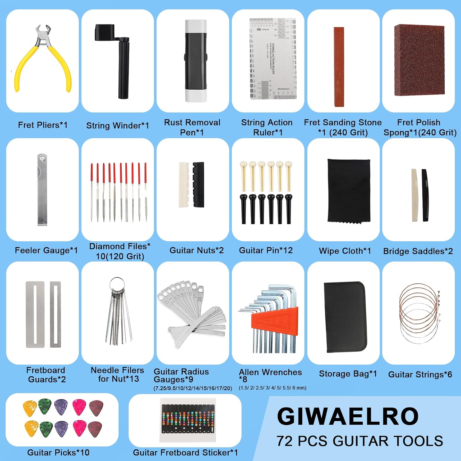 72 PCS Guitar Tools for Set Up, Intonation Adjustment and Repair, Guitar Gift