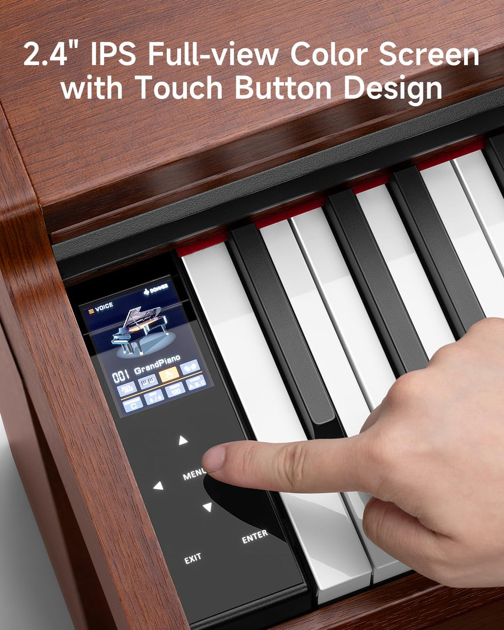 Donner DDP-200 Pro Digital Piano with 88 Key Graded Weighted Keyboard, Wireless Piano with 2.4" IPS Screen Record, 256 Polyphony, Full Size Piano Keyboard Gifts for Beginner Advanced, Wood Graina