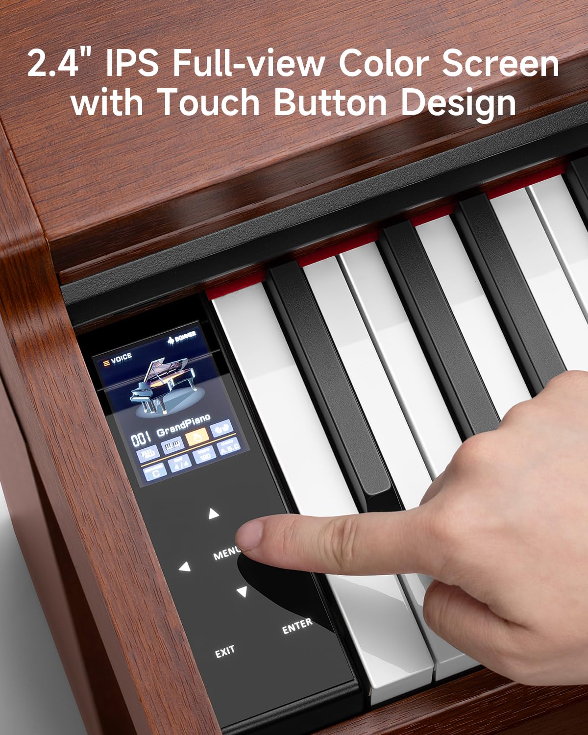 Donner DDP-200 Pro Digital Piano with 88 Key Graded Weighted Keyboard, Wireless Piano with 2.4" IPS Screen Record, 256 Polyphony, Full Size Piano Keyboard Gifts for Beginner Advanced, Wood Graina