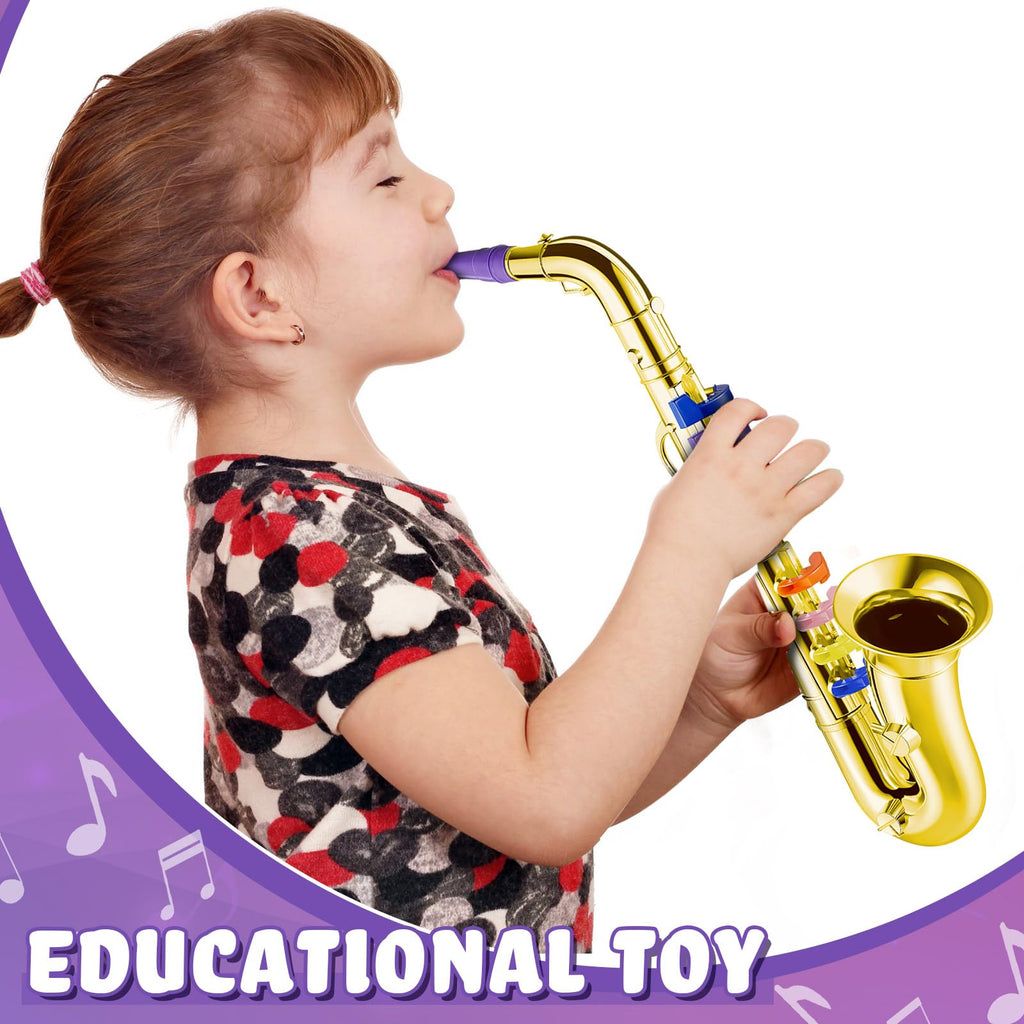 Lewtemi Gold Trumpet Musical Instruments Toy for Kid Toddler Fake Plastic Preschool Music Toy Gift Non-Professional Wind Instrument Early Educational Teaching Songs Gifts for Toddlers Children