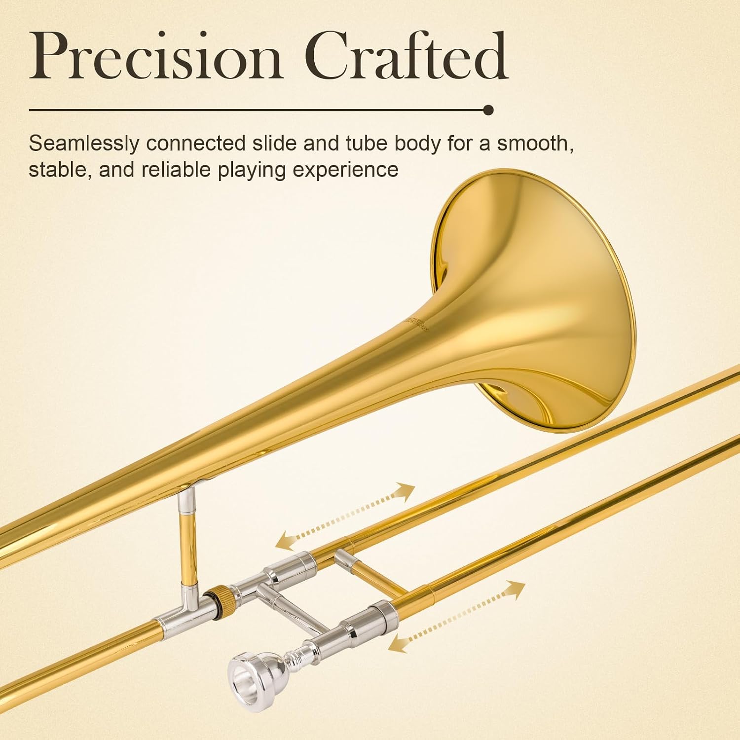 SONICAKE Bb Alto Slide Trombone for Beginners Students - Gold Lacquer Brass Trombone Full Kit with 7C Mouthpiece, Hard Case, Gloves & Cleaning Kit QTB-01