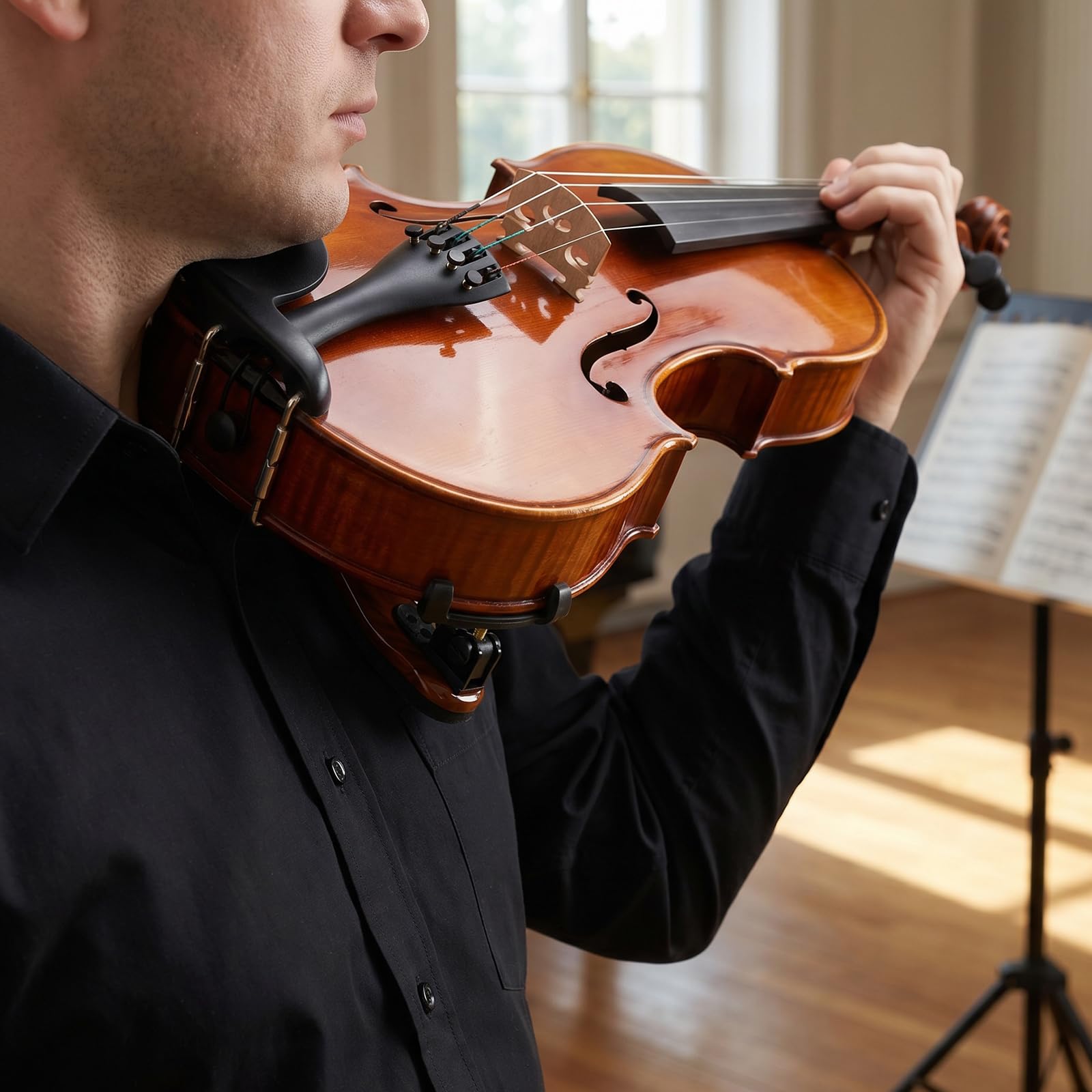NANYI Premium Violin Shoulder Rest 1/2 Size & 1/4 Size, Adjustable Wood Shoulder Rest for Violin with Comfortable Thick Foam Pad, Collapsible Silicone Feet, Includes Violin Mute